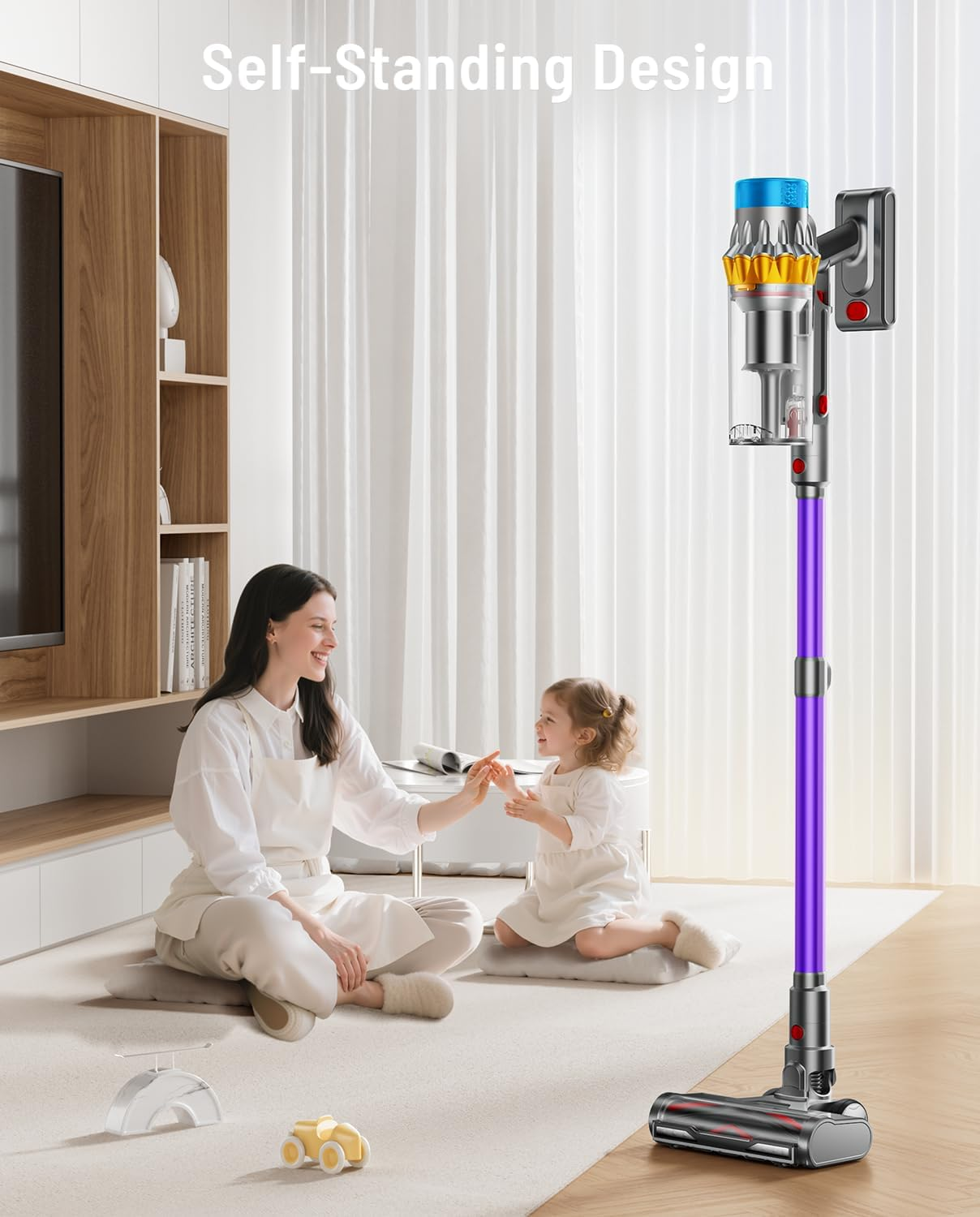 Cordless Vacuum Cleaner, 600W 50KPA 70Mins Cordless Stick Vacuum Cleaners with Self-Standing, LED Screen, Wall-Mounted Charging, Anti-Tangle Stick Vacuum Cleaners for All Floors (Purple) image number 4