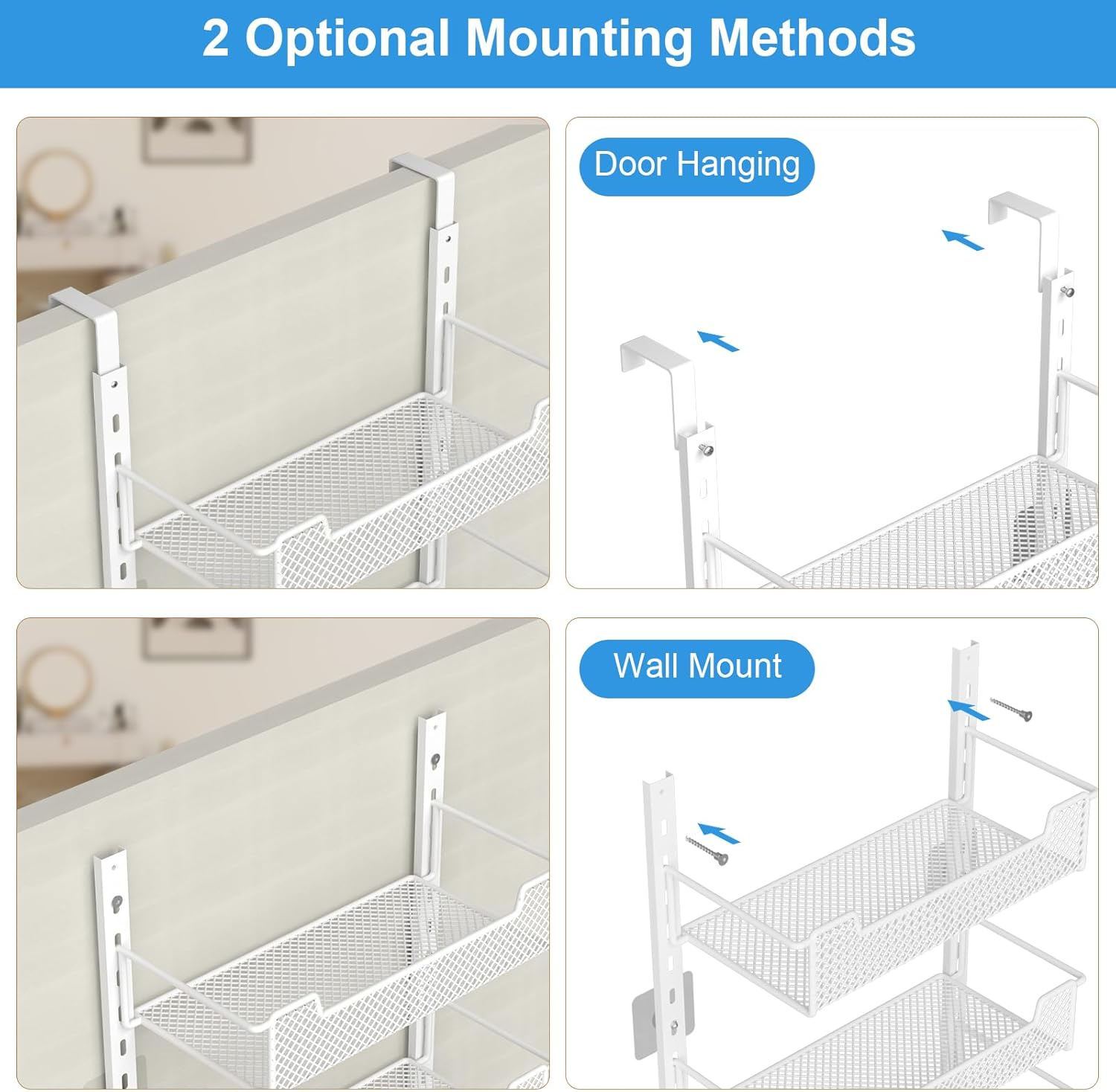 12.3" W Narrow over the Door Pantry Organizer, 6-Tier over the Door Organizer with Adjustable Basket, Pantry Door Organization for Pantry Kitchen Storage Room Spice Rack, White image number 5