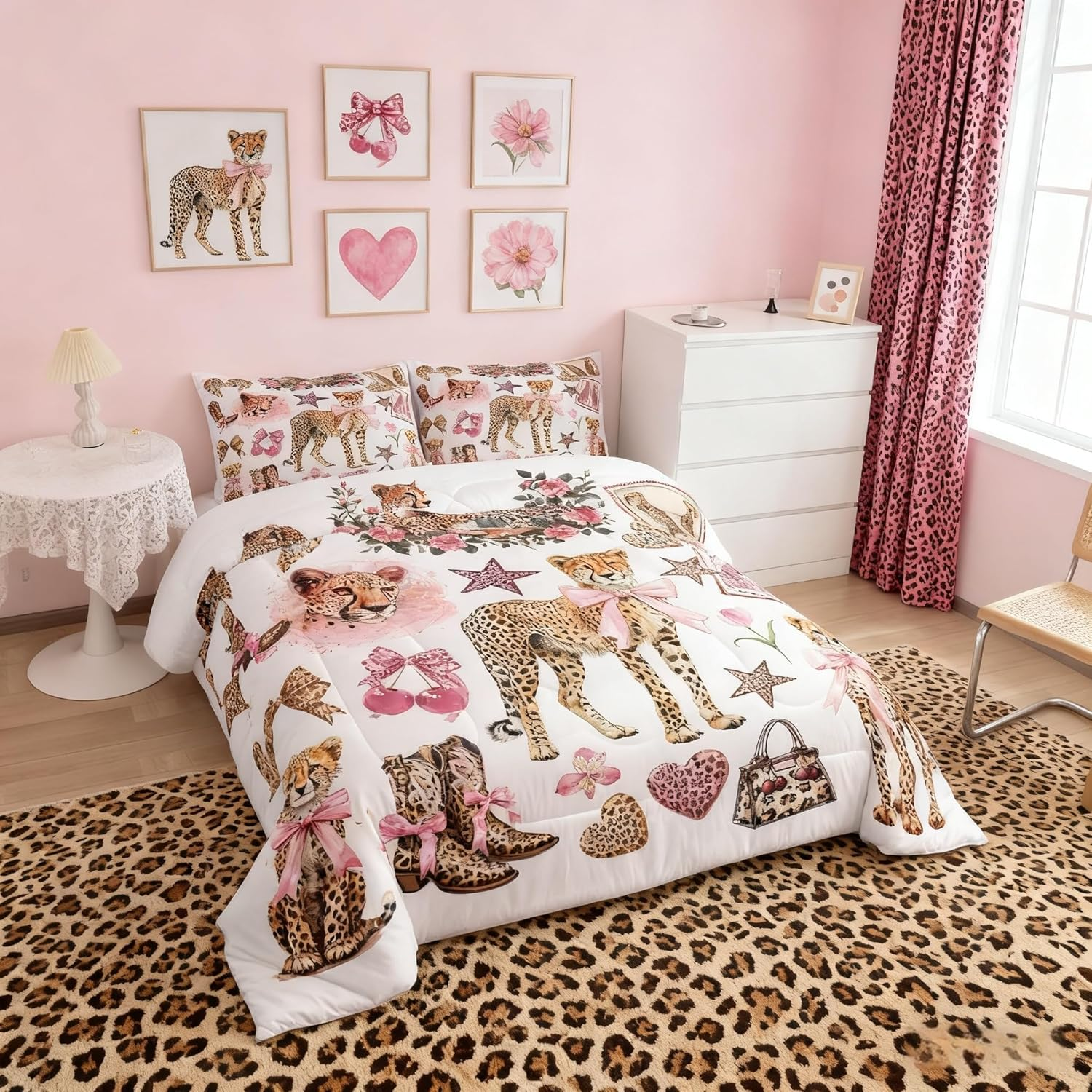 Manfei Cute Unicorn Comforter Set King Size, Pink Blue Glitter Princess Bedding Set 3Pcs, Girls Woman Bedroom Decor, Cartoon Kawaii down Comforter for Kids, Girly Dreamy Duvet Insert, 2 Pillowcases image number 6