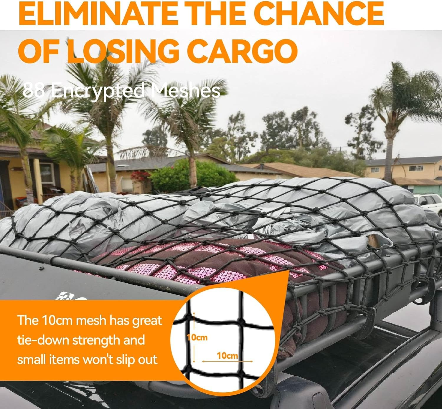 90 * 120Cm Cargo Net for Pickup Truck Bed, New Upgraded 12 Thickened ABS Hooks, Large Adjustable Elastic Heavy Duty Latex Net Stretches to 240 * 300Cm image number 4