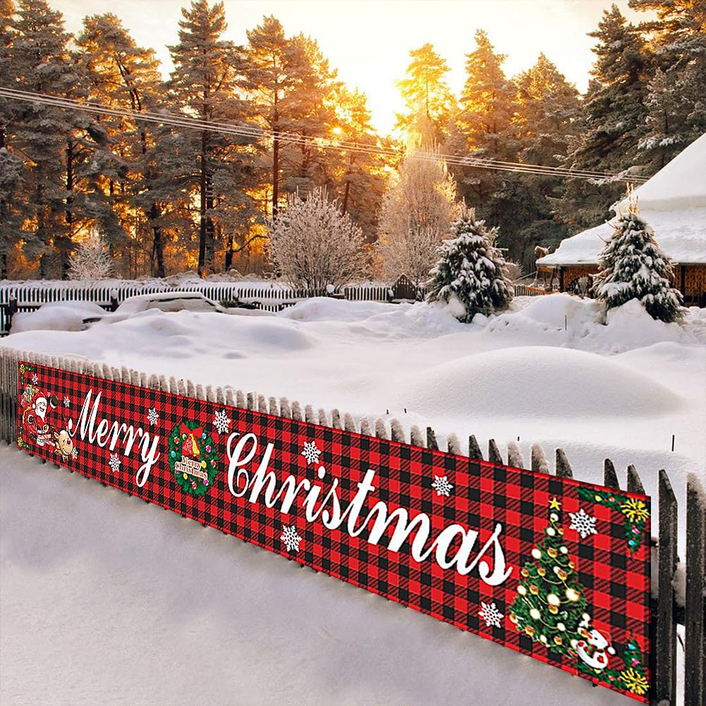 Kiwinvou Merry Christmas Banner Large Christmas Decorations Sign for Outdoor Garden Wall Xmas Banner Santa Claus Banner Supplies Garden Yard Red Banners for Outdoor and Indoor Christmas Party Decoration Supplies image number 6