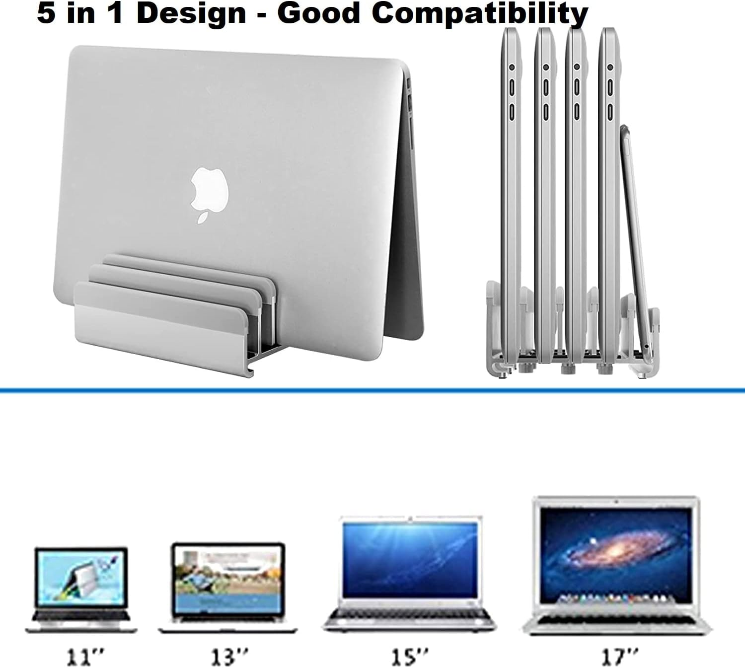 Multiple Laptop Stand, Geecol Desktop Stand Holder up to 5 Devices with Adjustable Dock (Up to 6.7 Inch), Fits All Macbook/Surface/Samsung/Hp/Dell/Chrome Book Silver image number 2