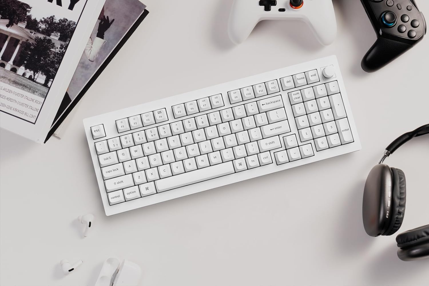 Keychron V5 Max Custom Wireless Mechanical Gaming Keyboard with Number Pad, 96% Layout QMK/VIA 2.4 Ghz/Bluetooth 5.1/Wired, RGB Hot-Swappable Gateron Jupiter Brown Switch for Mac Windows Linux - White image number 2