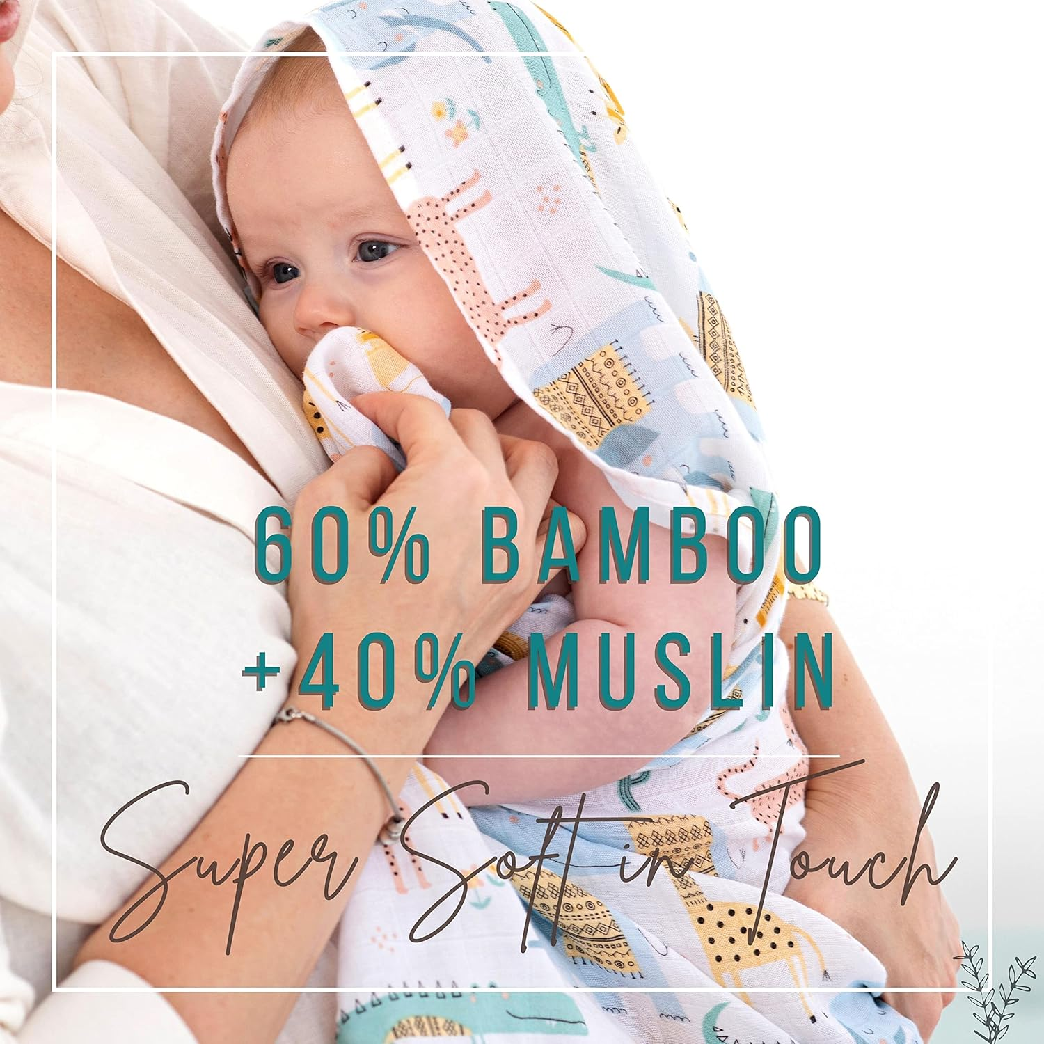 Bisoo Muslin Cloth for Baby - 60% Bamboo Fiber and 40% Cotton Muslin Squares - Soft and Breathable for Newborns - Multipurpose Burp Cloths - 5-Pack Unisex Baby Muslins 27X27 in (Joy) image number 5