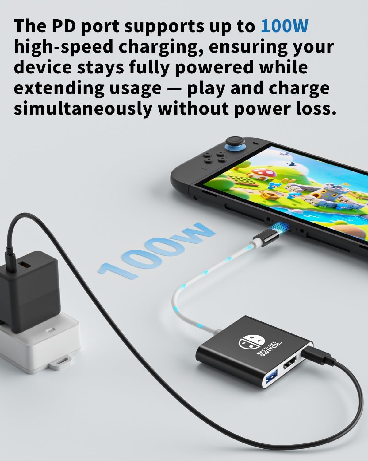 Switch 2 Dock, TV Docking Station for Nintendo Switch 2/Switch Oled/Steam Deck, 4K@60Hz HDMI, 100W PD Charging, USB 3.0 Hub (3-In-1)