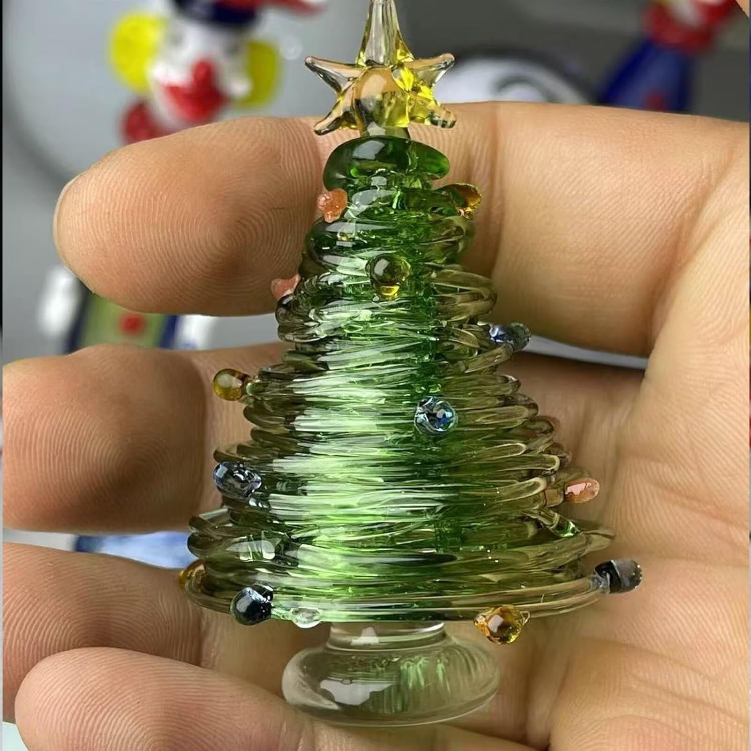Glazed Glass Christmas Tree,Mini Small Tabletop Crystal Christmas Tree Figurines Home Decor,Collectible Art Glass Christmas Tree Statue for Bedroom, Collector'S Item image number 5
