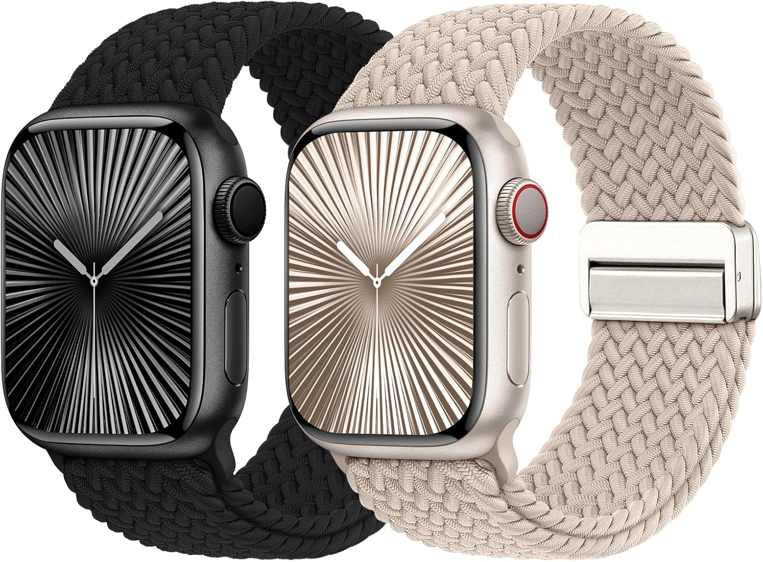 2 Pack Braided Stretchy Band Compatible for Apple Watch Band 38Mm 40Mm 41Mm 42Mm 44Mm 45Mm 46Mm 49Mm Women Men, Soft Nylon Solo Loop Magnetic Sport Strap for Iwatch Series 11 10 9 8 7 6 5 4 3 SE Ultra