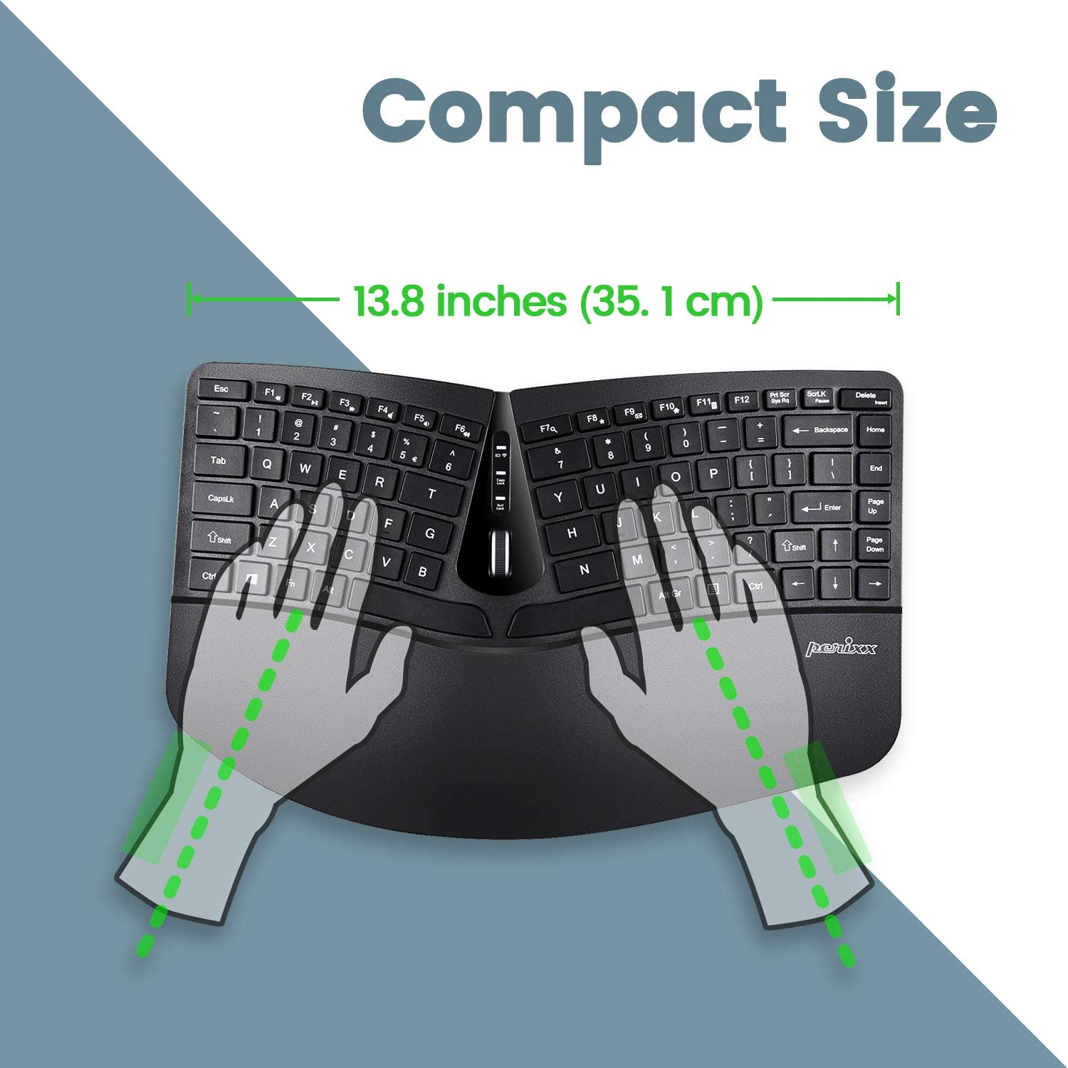 Perixx PERIDUO-606 Wireless Mini Ergonomic Keyboard with Portable Vertical Mouse - Adjustable Palm Rest Stand - Membrane Low Profile Keys - US English image number 5