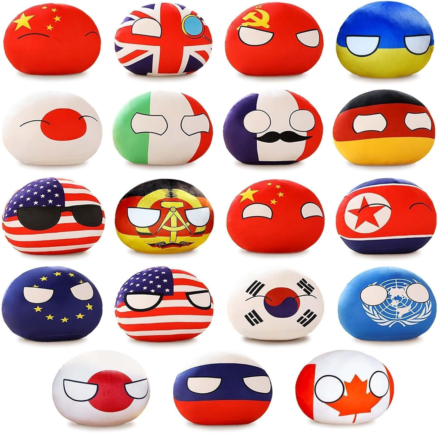 HOMKT 19PCS Countryballs，Country Ball Plushies Polandball National Plush Pillow Mini Pendant Stuffed Toys Cute Keychain Anime Plushies for Kids Gift