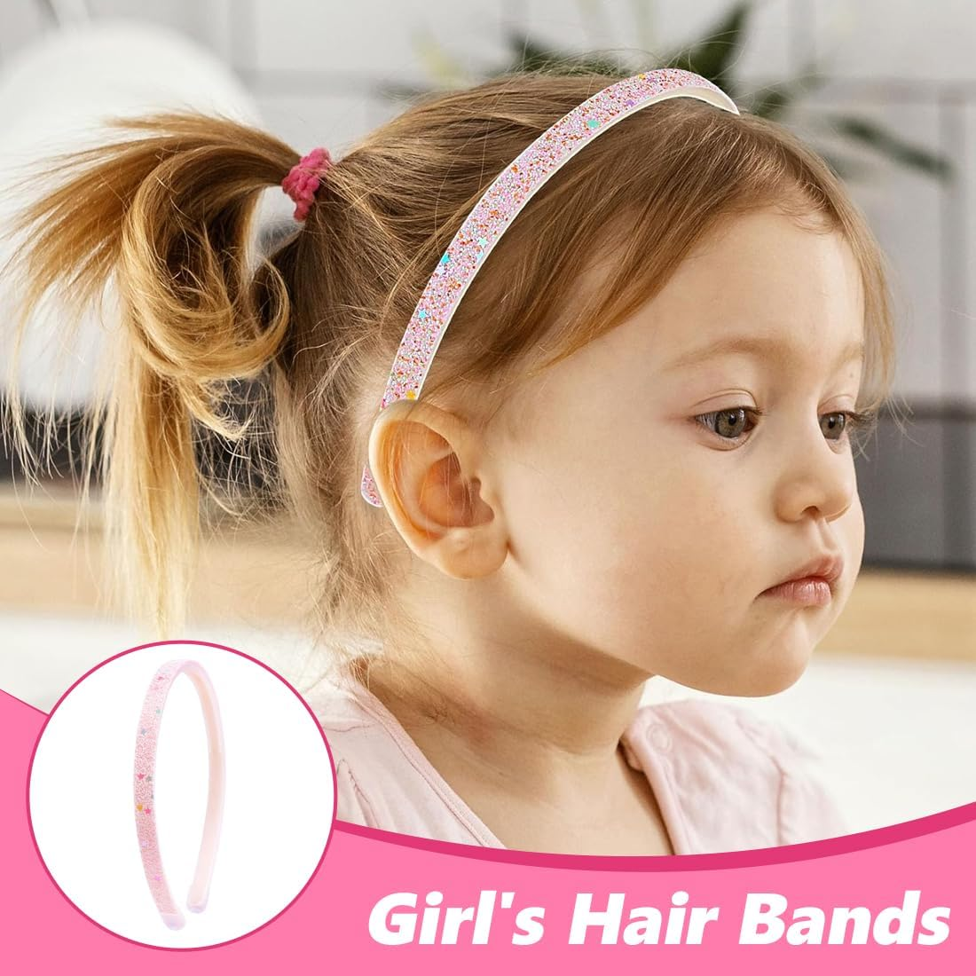 Pack of 4 Glitter Headbands, Multi-Style Hair Bands for Men Women, Glittering Confetti Rainbow Hair Bands with Teeth for Little Girls