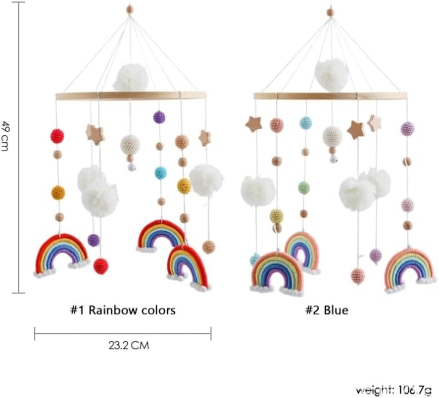 Rainbow Baby Mobile Baby Bed, Mobile Changing Table, Mobile Baby Wooden Wind Chime, Mobile Baby Wind Chimes with Felt Balls, Baby Wind Chime Nursery Decoration, Newborn Gift Baby Boys (Red) image number 3