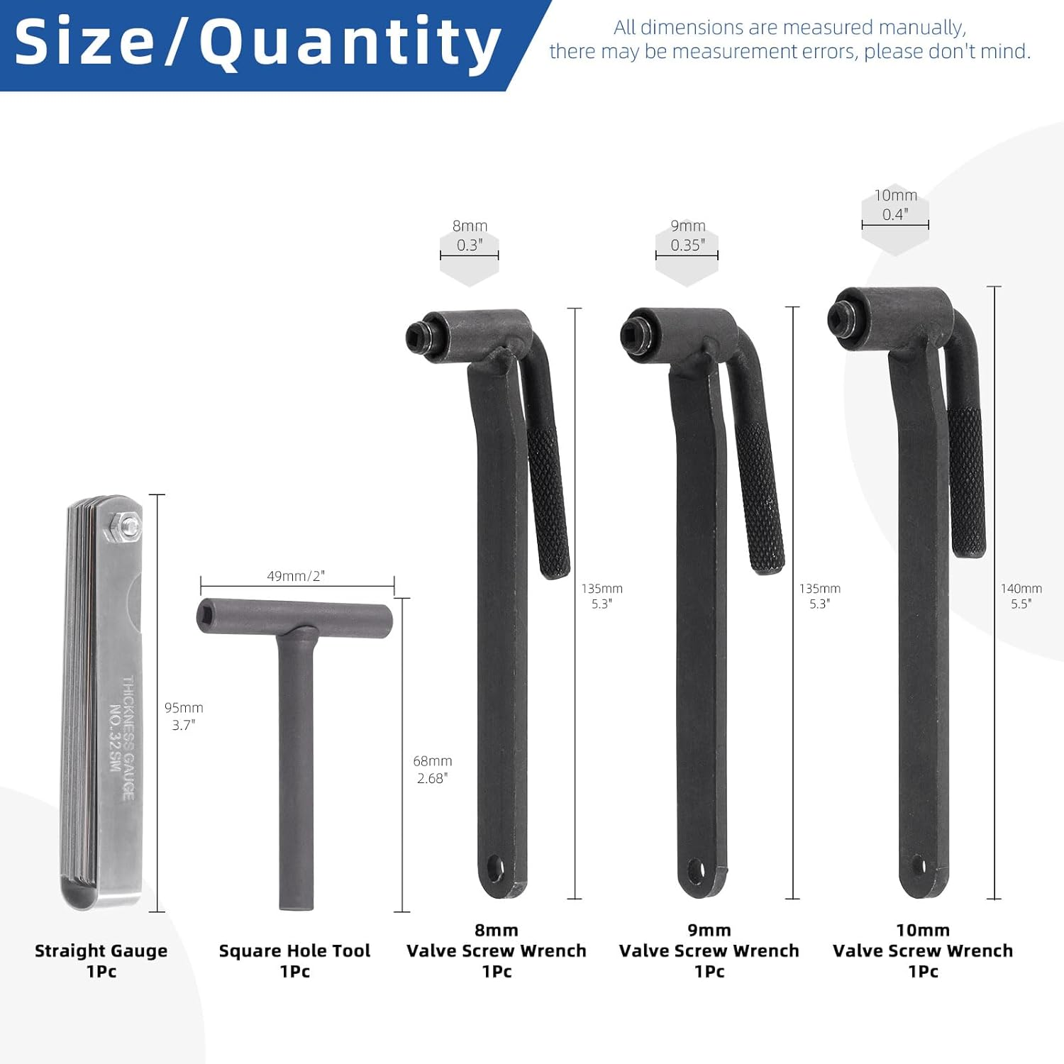 Glarks 5Pcs Motorcycle Engine Valve Screw Adjustment Tool Kit, 3Pcs 8Mm 9Mm 10Mm Engine Valve Screw Spanner Engine Valve Screw Wrench and Straight Feeler Gauge for Motor Engine Valve Screw image number 3