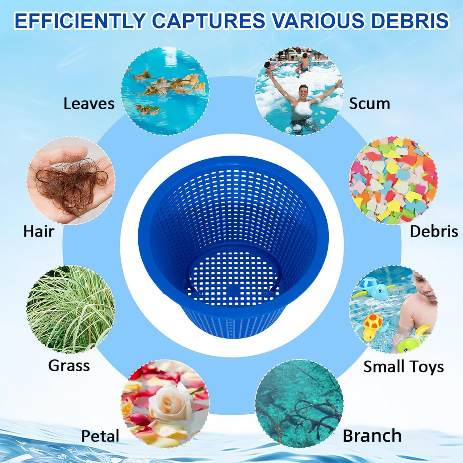 POOLAZA Pool Skimmer Basket Replacement (2 Pack) &ndash; Pool Skimmer Baskets with Built-In Handle, Captures Leaves and Debris, Fits Most Standard Skim Systems