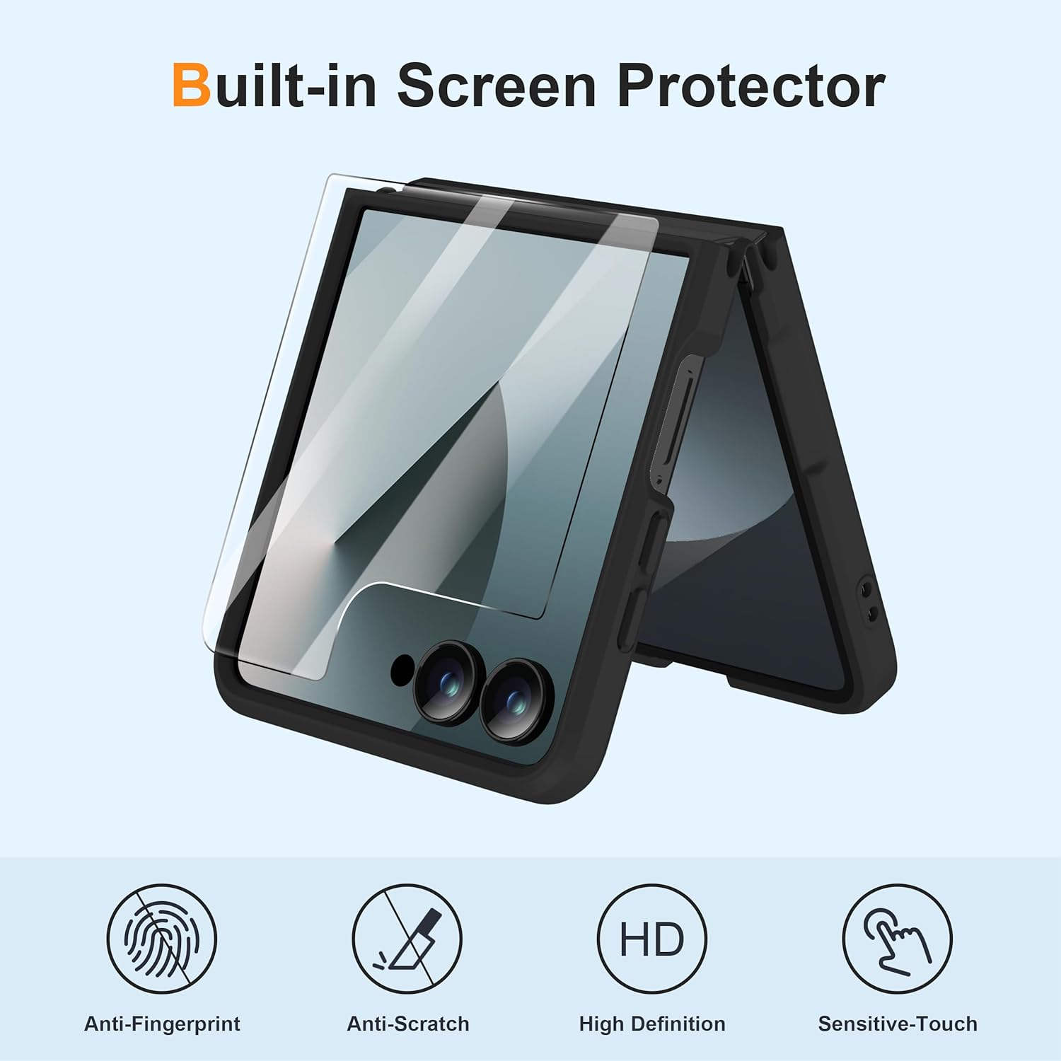 ORETECH Magnetic Shockproof for Samsung Galaxy Z Flip 7 Case with [2X Screen Protectors] Compatible with Magsafe, Translucent Anti-Scratch Flexible TPU Bumper Hard PC Back for Z Flip 7 Case-Black image number 3