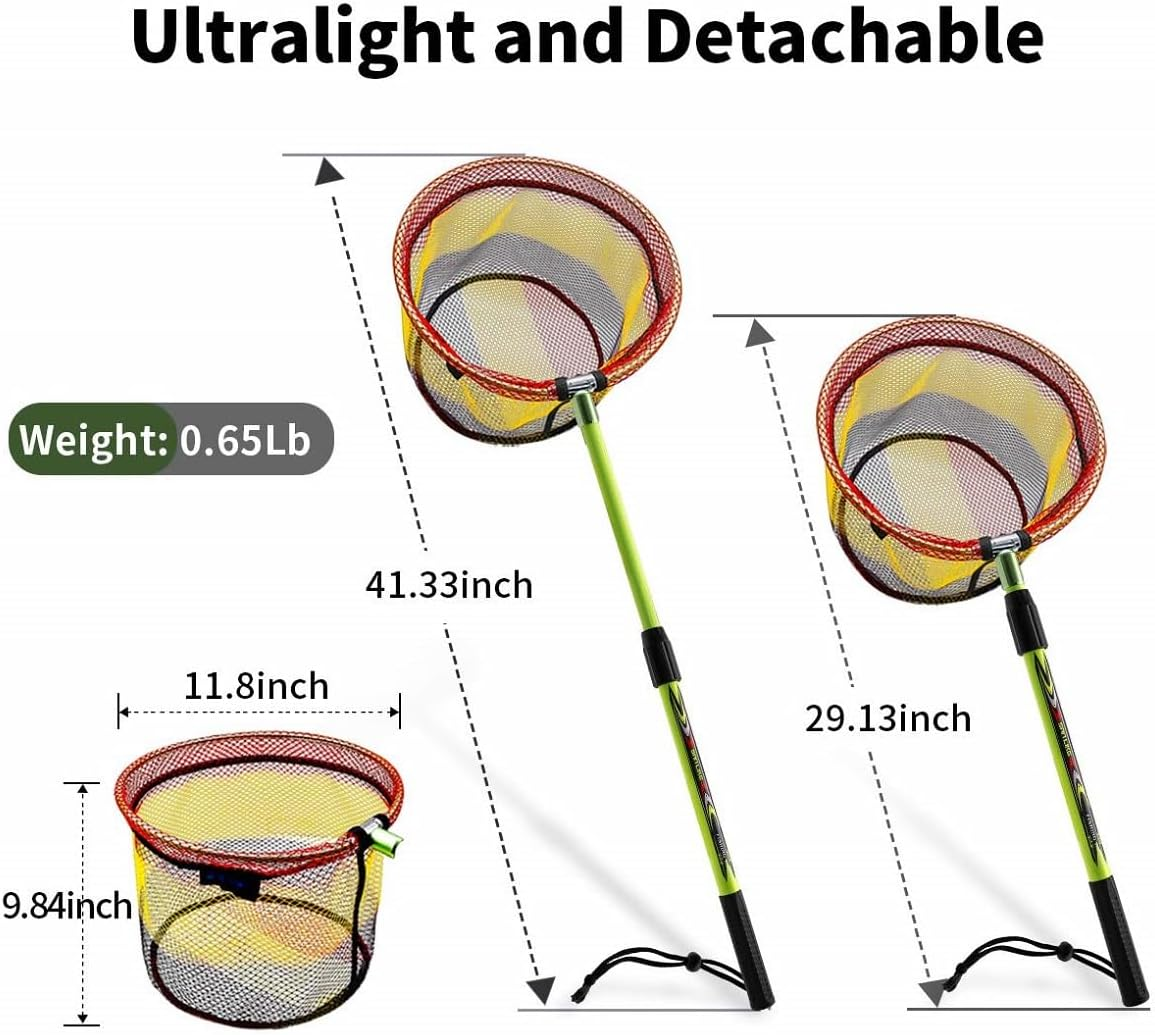 Fishing Net Fish Landing Net Collapsible Fish Net Butterfly Net with Anti-Slip Telescoping Rubber Pole Handle for Kids Adults Great Outdoor Tools for Exploration Fun and Games Extendable 43In