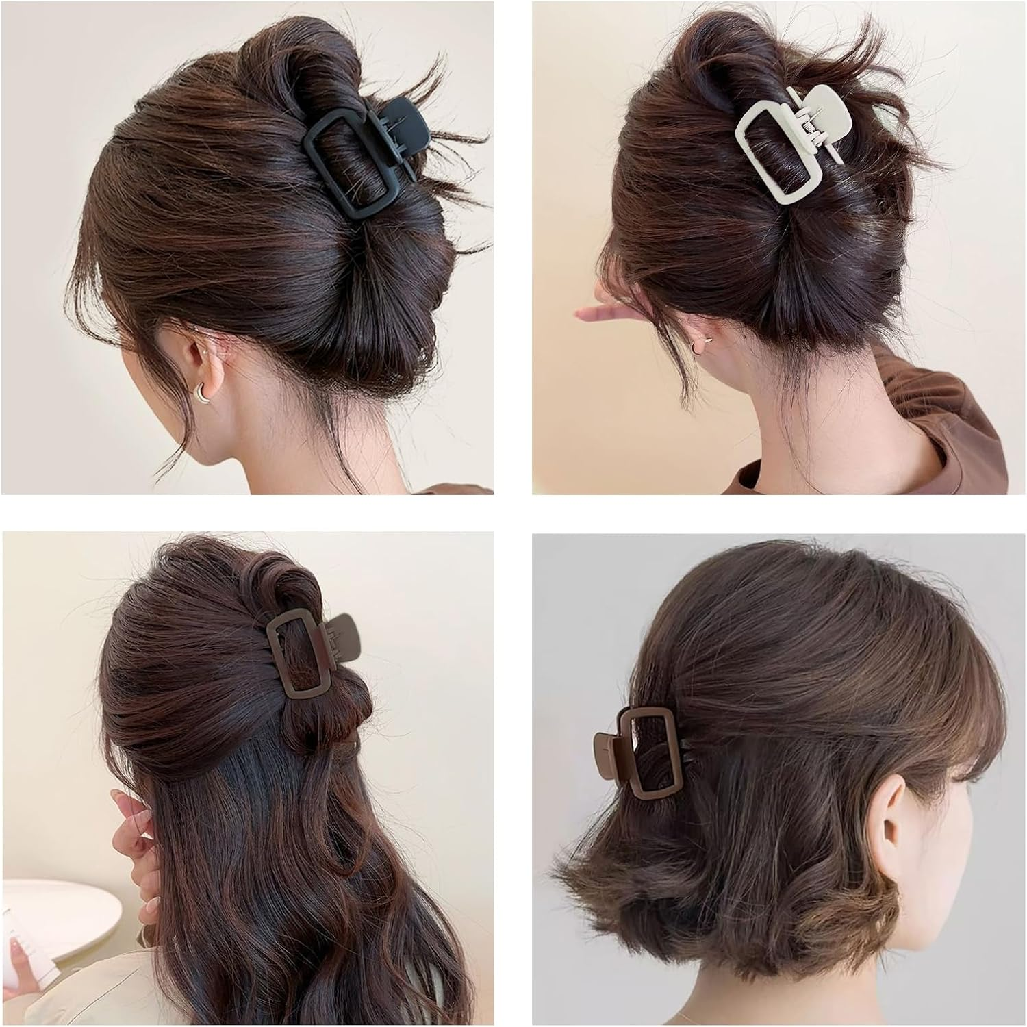 4-Piece Set Elegant Square Hair Clips, Matte Claw Clips, Non-Slip Design, Strong Hold, Hair Styling Accessories for Women and Girls