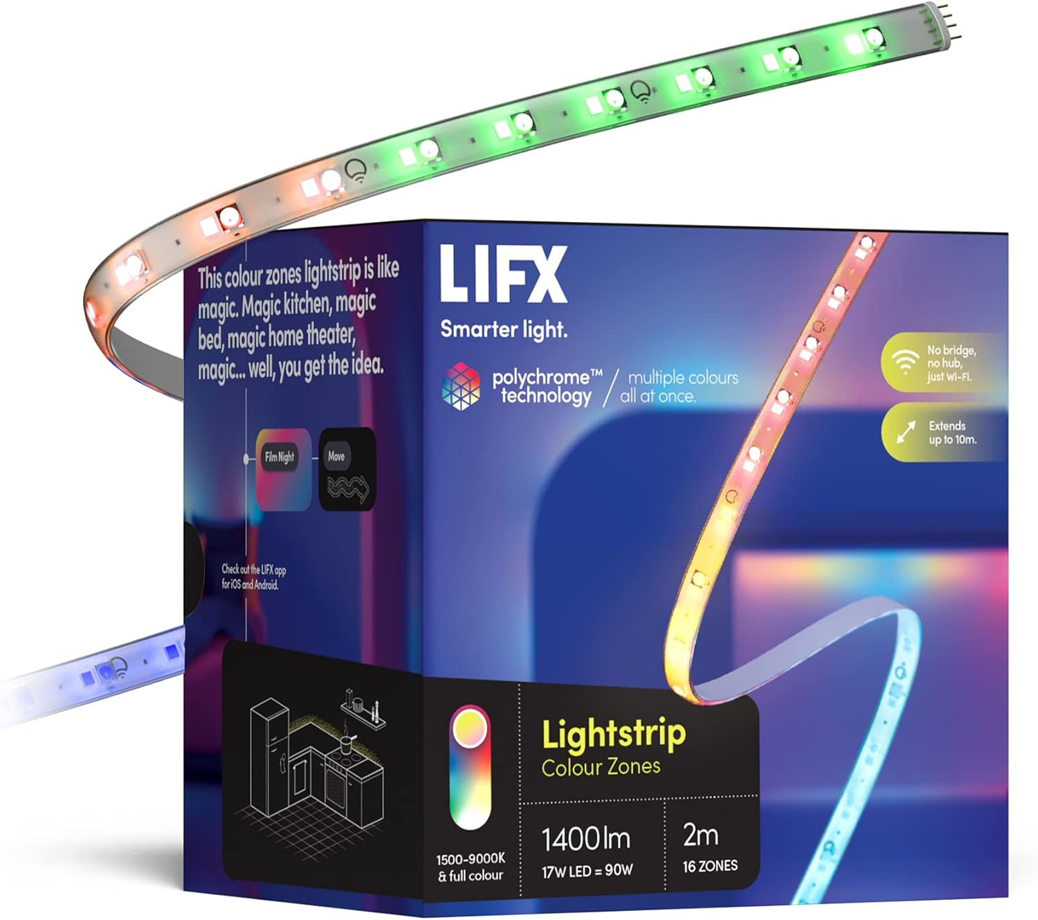 LIFX Lightstrip 2M, Wi-Fi Smart LED Light Strip, Full Colour Zones with Polychrome Technology, No Bridge Required, Compatible with Alexa, Hey Google, Homekit and Siri, White (LZ3SK2MAU) image number 6