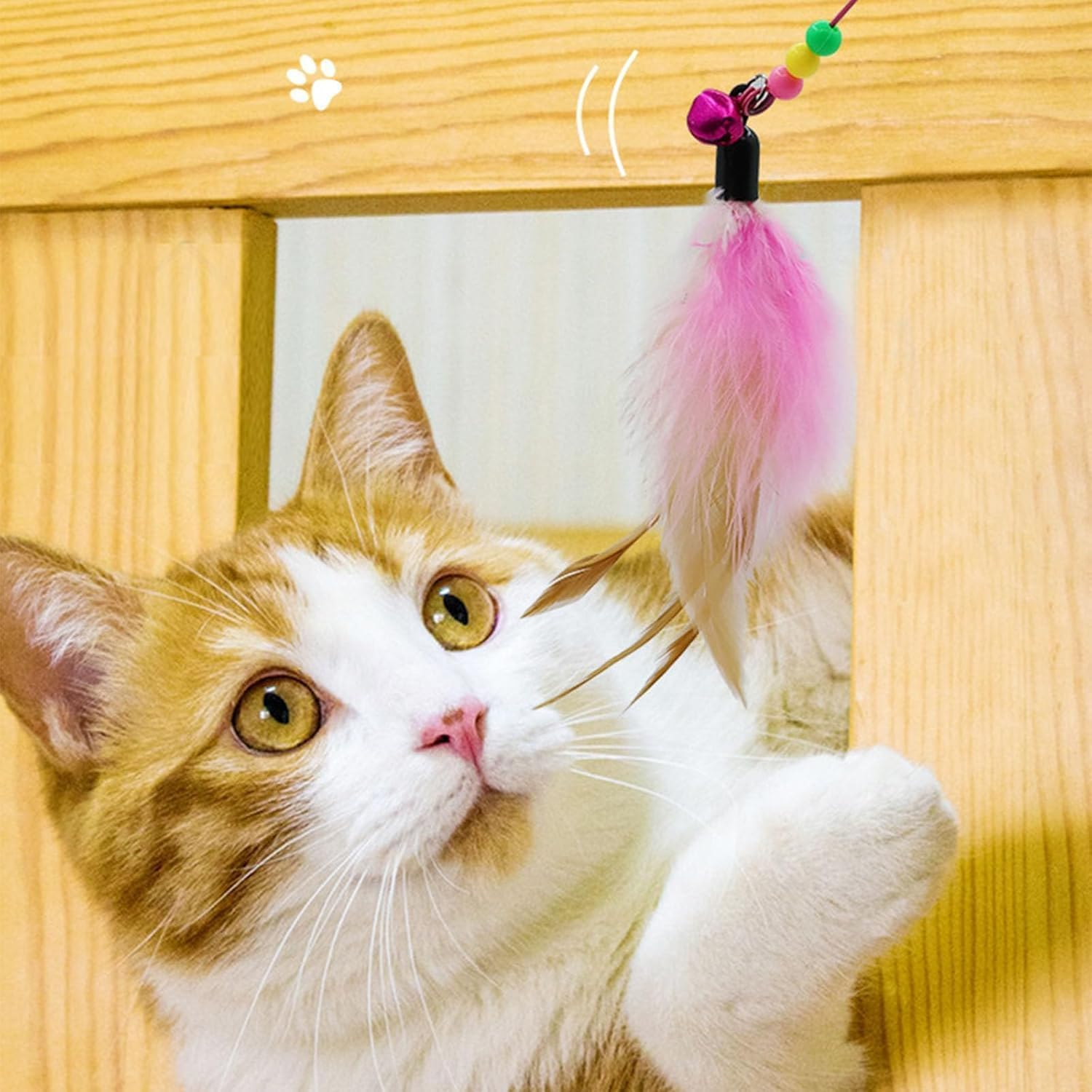 Linyongc Cat Feather Wand, 2Pcs Cat Feather Interactive Toys, Cat Feather Teaser Wand with Bell, Cat Wand Interactive Cat Toy image number 6