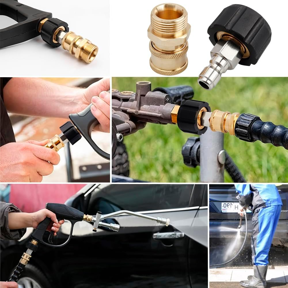 Yakamoz Pressure Washer Quick Connect Fittings, Quick Disconnect Kit, M22 Metric Male Tread Quick Connector, M22 Swivel to 1/4 Inch Quick Connect,4500Psi image number 1