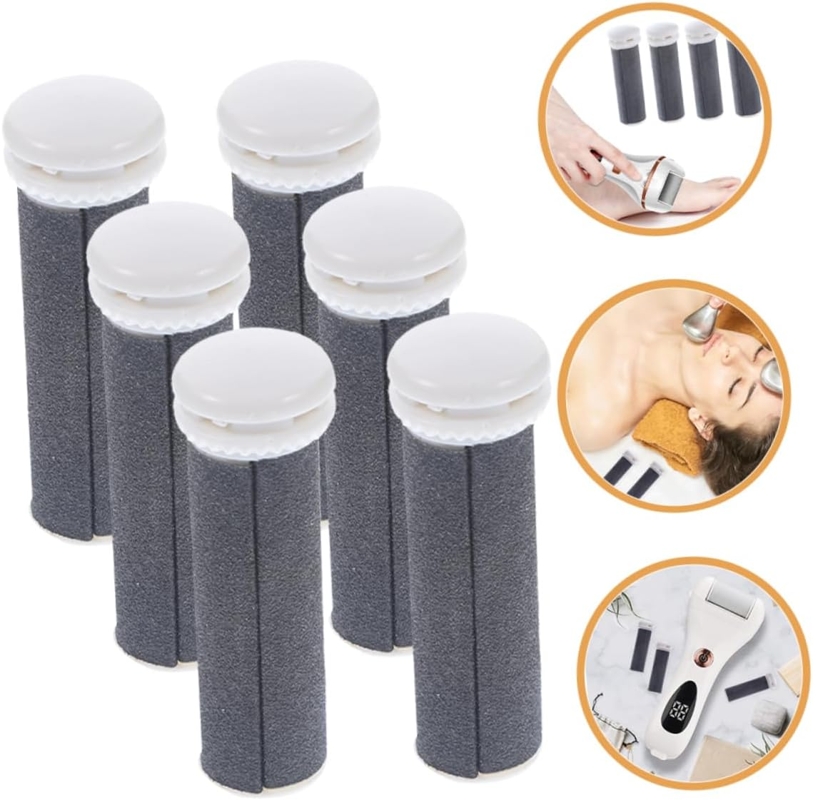 CANIGHT 6Pcs Replacement Roller Refill Electric Foot File Roller Foot File Replacement Heads Pedicure Replacement Rollers Dead Callus Removing Tools Pedicure Accessories Pedicure Tools