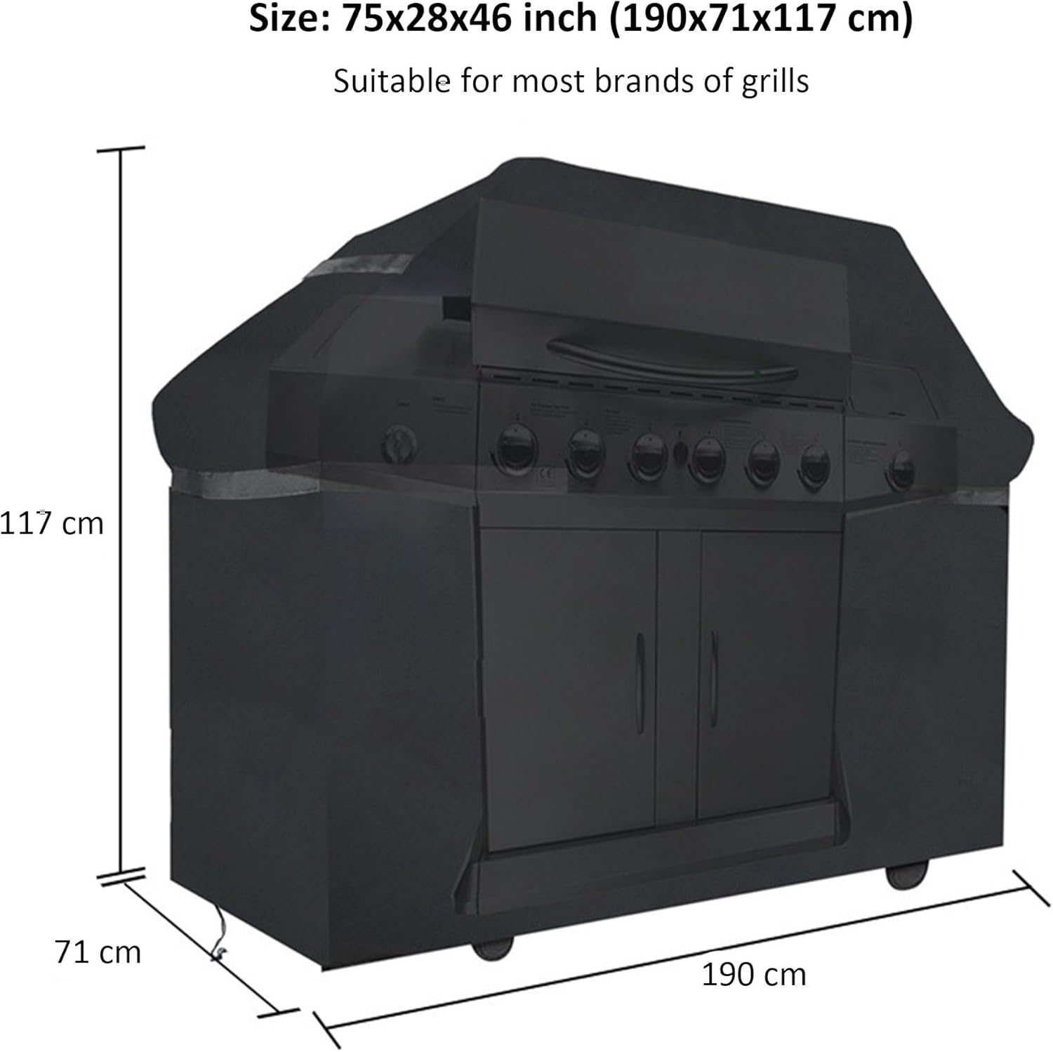 Reyoung 2Pcs 420D BBQ Gas Grill Cover Heavy Duty Waterproof, Dust-Proof, Anti-Uv, Cover with Drawstring and Adjustable Straps for Weber, Dyna-Glo, Nexgrill &ndash; Gas Grill Cover (190 * 71 * 117CM) image number 6