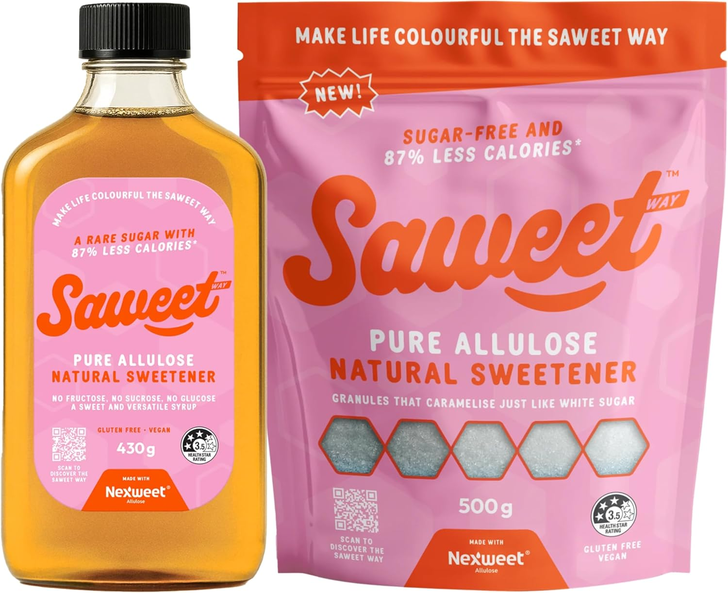 Saweetway Allulose Natural Pure Allulose Sweetener Value Pack | 1 X 430G Syrup, 1 X 500G Pure Allulose Sweetener | Keto & Diabetic Diet Suitable, Vegan & Gluten Free | 87% Less Calories image number 2