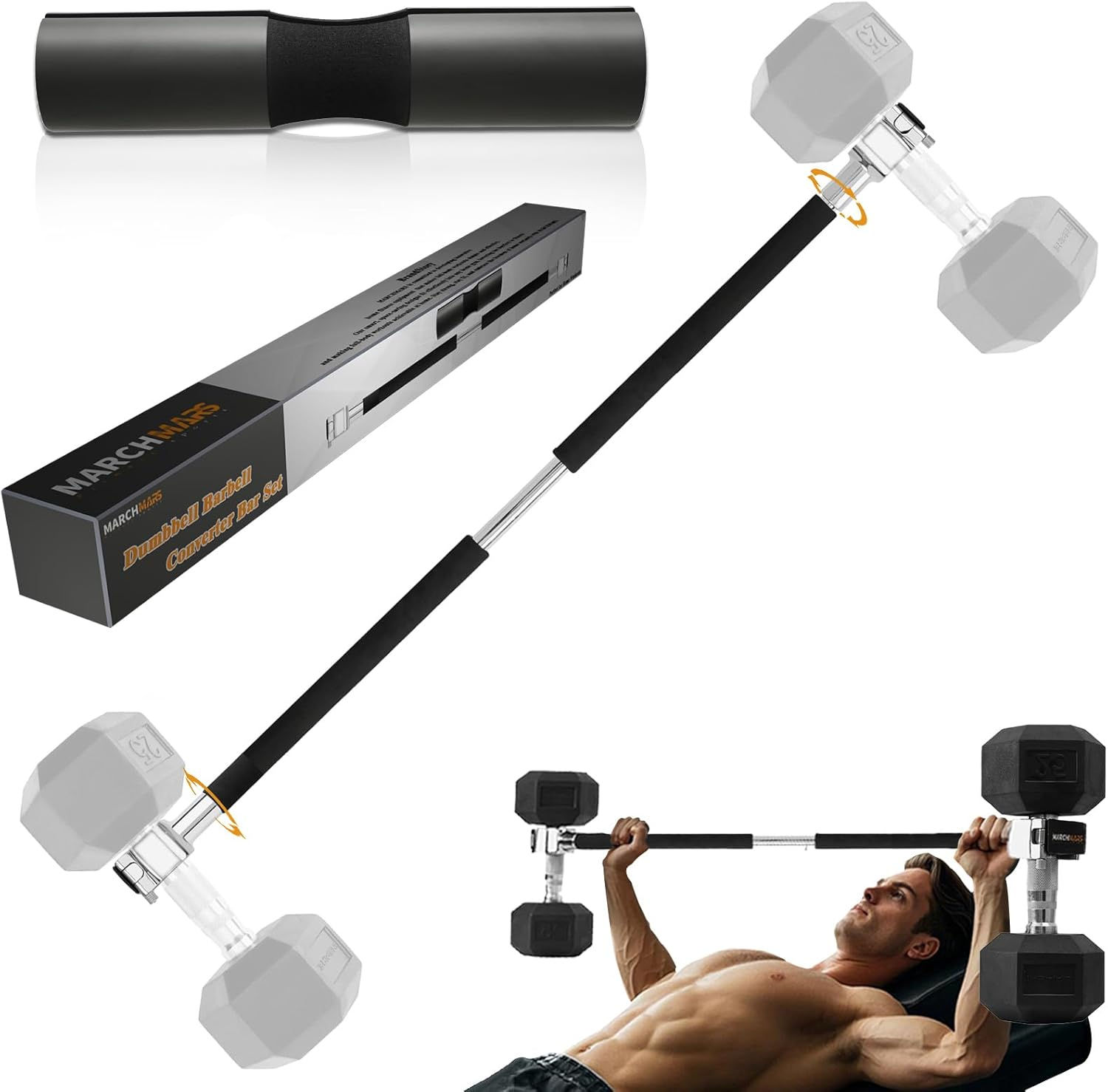 MARCHMARS Dumbbell Barbell Converter Bar Set, Adjustable Dumbbell Converter for Home Gym, Compatible with Most Dumbbells Including Bowflex, All-Steel Bar, Supports up to 220 Lbs for Weight Lifting image number 5