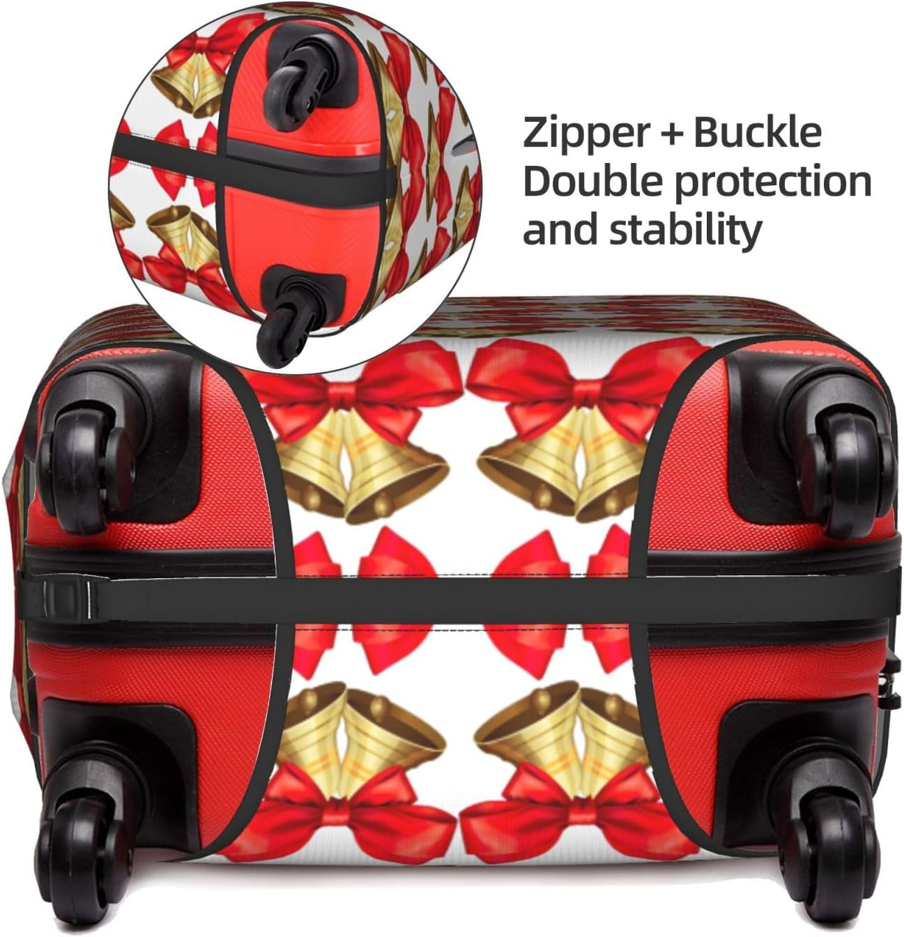 Pulaif Yellow Sunflowers Travel Box Protective Cover,Travel Luggage Cover,Suitcase Protector Fits 18-32 In,Suitcase Cover, Christmas Bells, Small image number 7