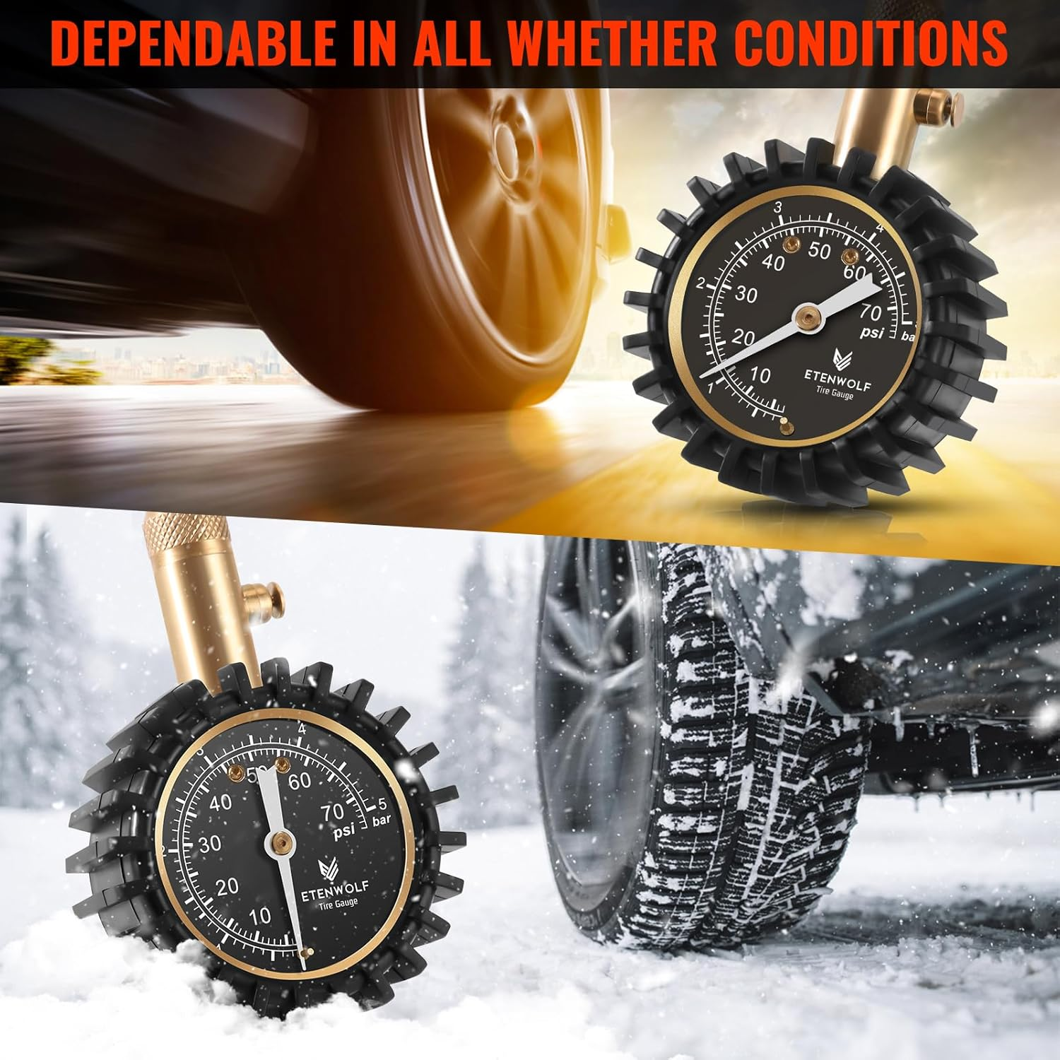 ETENWOLF Tire Pressure Gauge for Cars 0-75 PSI, Air Pressure Gauge with Large Glow Dial, Calibrated to ANSI B40.1 Grade A(Plus-Minus 1%), Tire Gauge for Tire Pressure Car Accessories (Black)