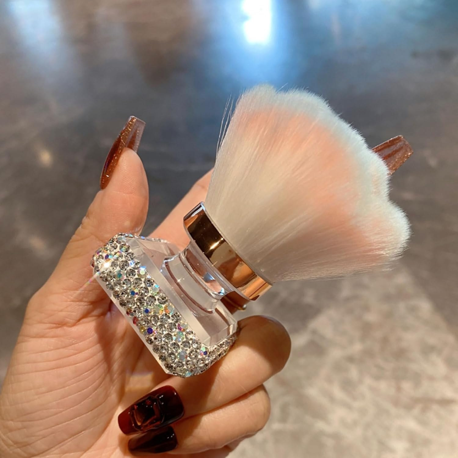 YUYTE Nail Art Dust Brush Strsestone Blush Brush Manicure Powder Remover Brush with Rhinestones for Precise up Application Ergonomic Handle Easy to Clean