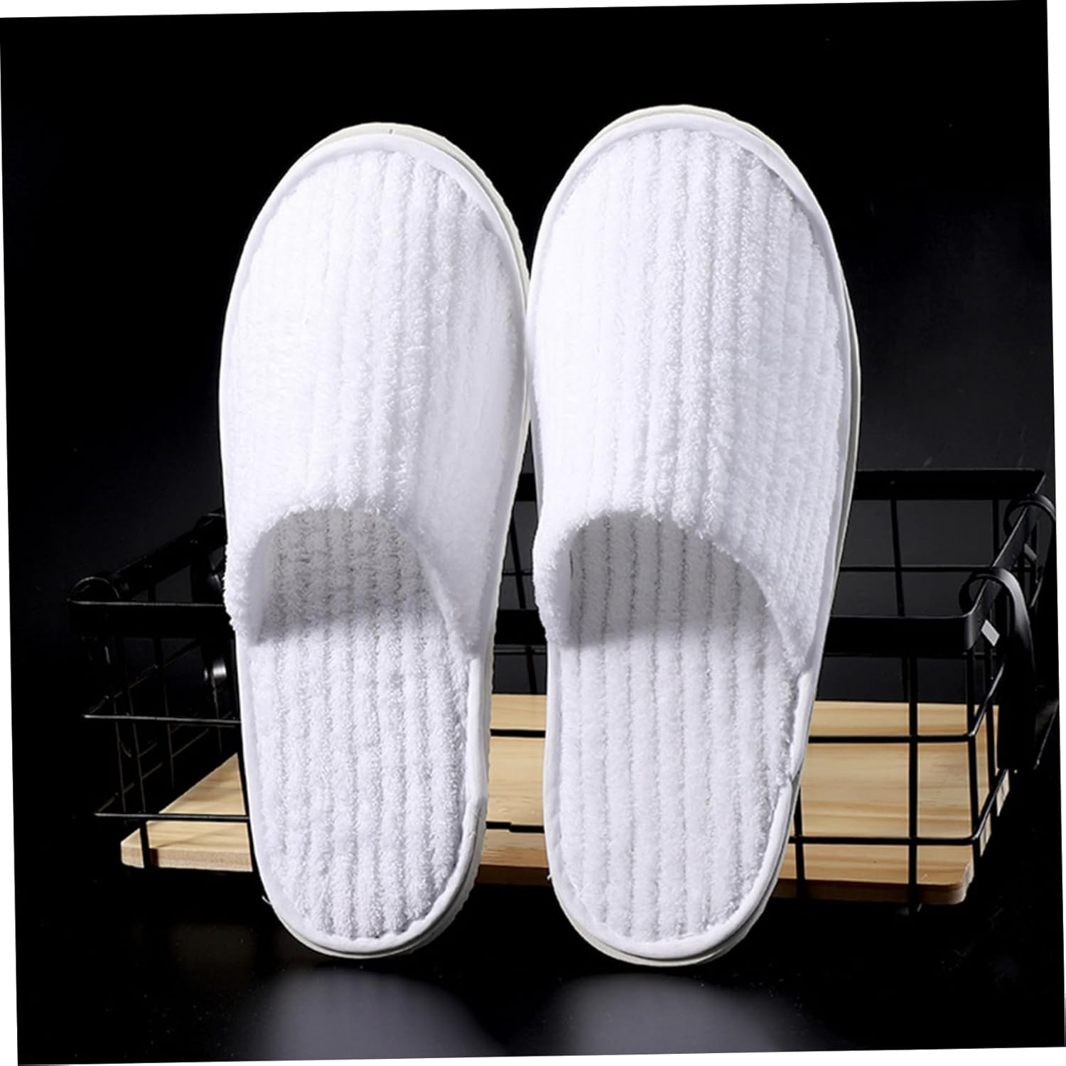 Disposable SPA Slippers - ONE SIZE, 5 Pair Coral Fleece Non-Slip Hotel Slippers, Breathable Portable Guest Slippers for Women Men Travel image number 4