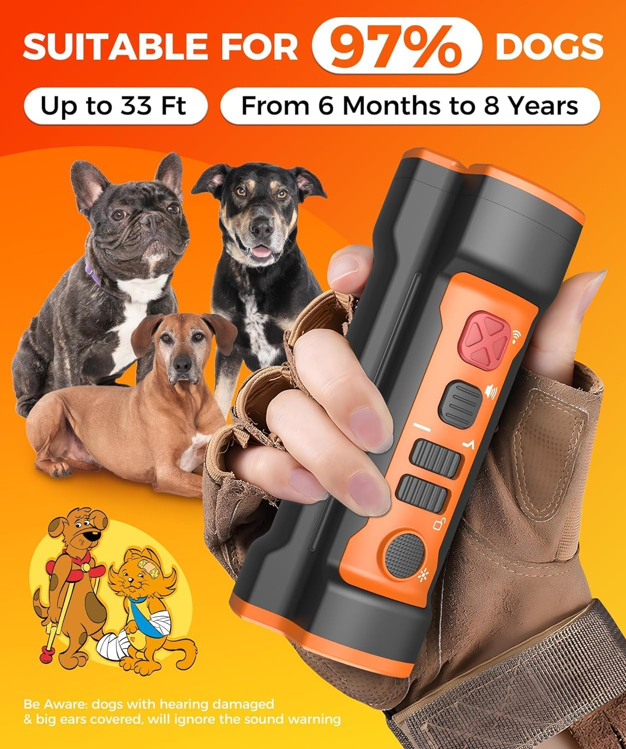 Ultrasonic Dog Bark Control Device - Rechargeable Anti-Bark Trainer with Beep, Flashlight, Triple Ultrasonic Heads, Dual Sonic Modes, 80FT Range, for Small Medium Large Dogs (5-120 Lbs, 6M-8Y) image number 5