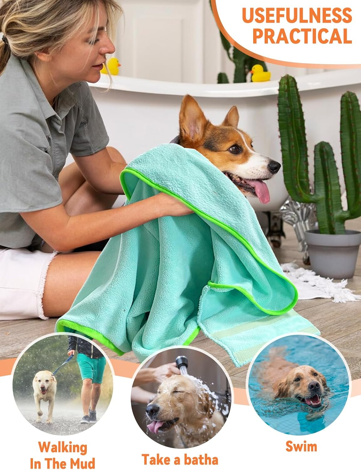 Bibykivn Bathrobe for Dogs, Microfibre Dog Bathrobe, Adjustable Collar with Velcro Closure, Quick Drying, Bath Towel for Large, Medium, Small Dogs/Cats (Blue, L) image number 5