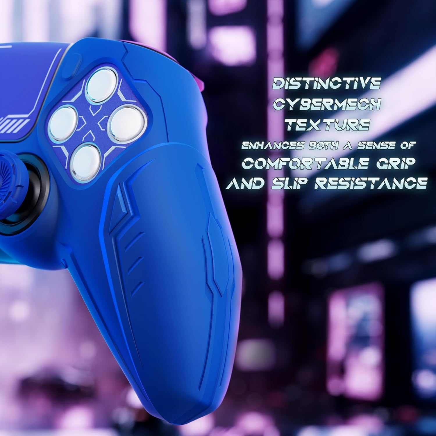 Playvital Silicone Grip Skin for Ps5 Controller - Anti-Slip|Premium Silicone Material|Perfect Fit|Futuristic Cybermech Design|Compatible with Ps5 Official Charging Dock - Blue