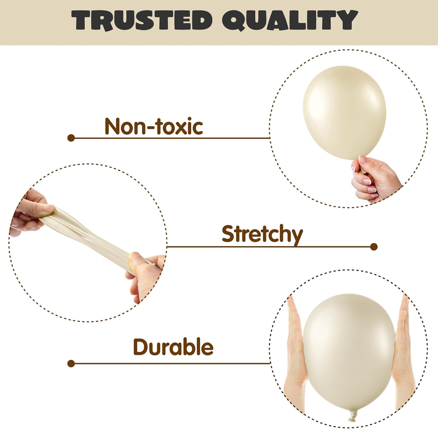 JOYIN 150 Pcs Sand White Balloons, Different Sizes 18 12 10 5 Inch Sand White Latex Balloon Arch Kit with Instruction for Birthday Party Graduation Wedding Holiday Decoration image number 5