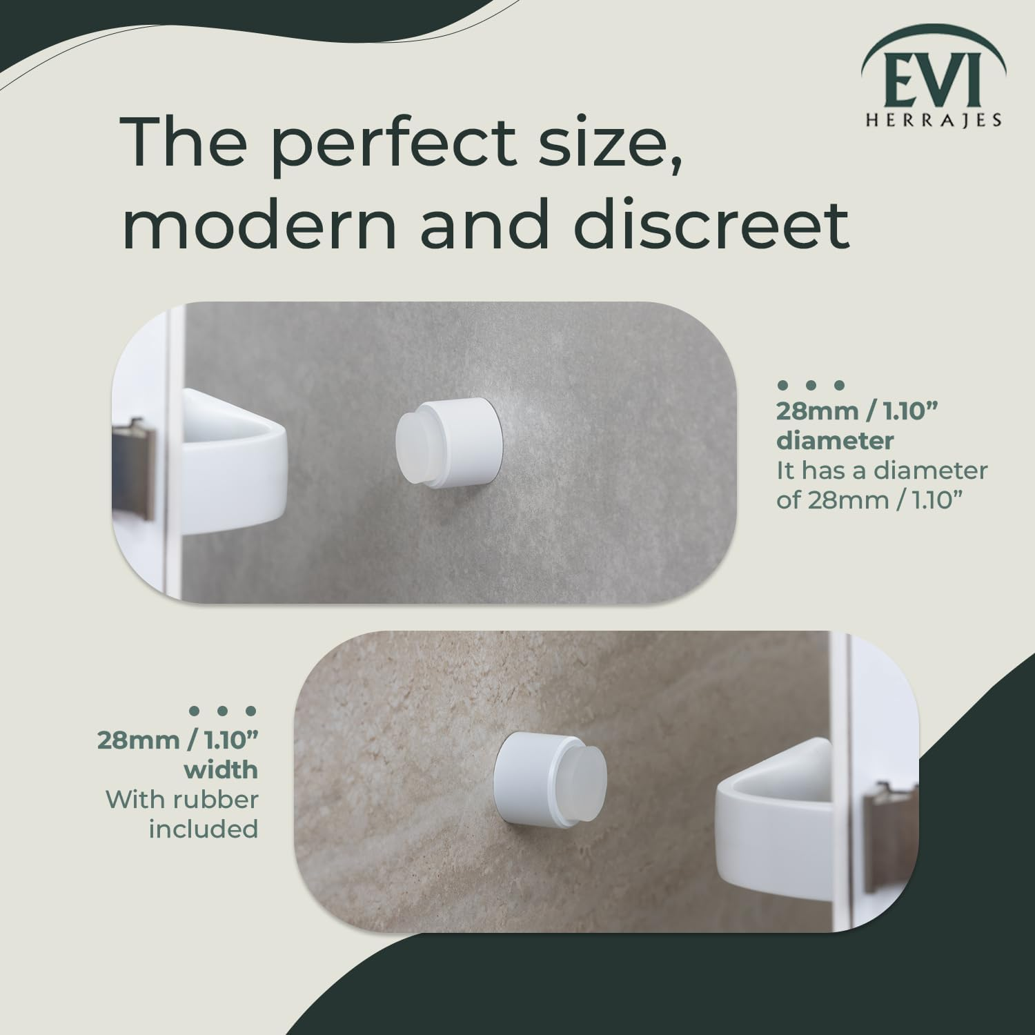 EVI Herrajes Adhesive Door Stop for Wall | 28 X 28 Mm | White Rubber | Stainless Steel | White Lacquered | Includes Plug + Screw | Mod. I-198/28-TPM-BL image number 1