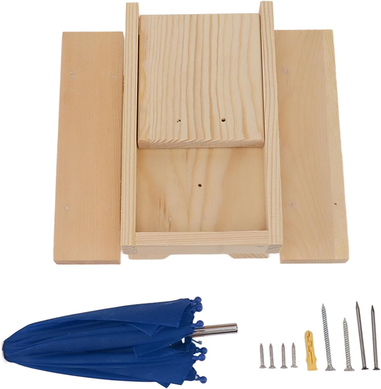 Wild Birdwildlife Accessories,Wooden Squirrel Feeder Solid Wood Pet Feeder Outdoor Garden Pendant Corn Nut Bird Feeder with Flag (Blue Umbrella)