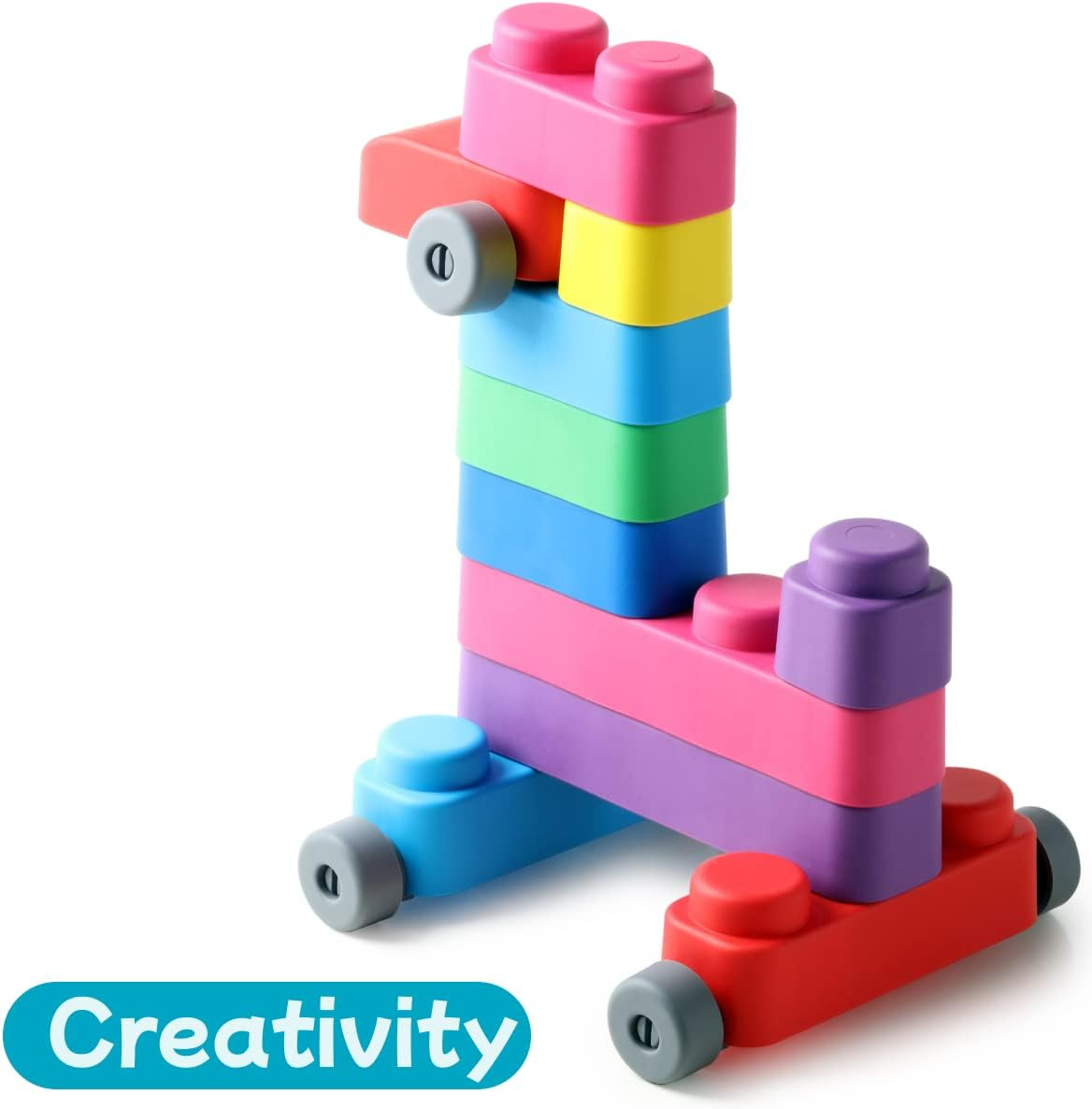 Soft Building Blocks (15 Pcs + 12 Wheels) Montessori Toys for Toddlers Age 3 Years | European Made | Colourful Early Learning Play Bath Cars Sensory Stacking Blocks image number 3