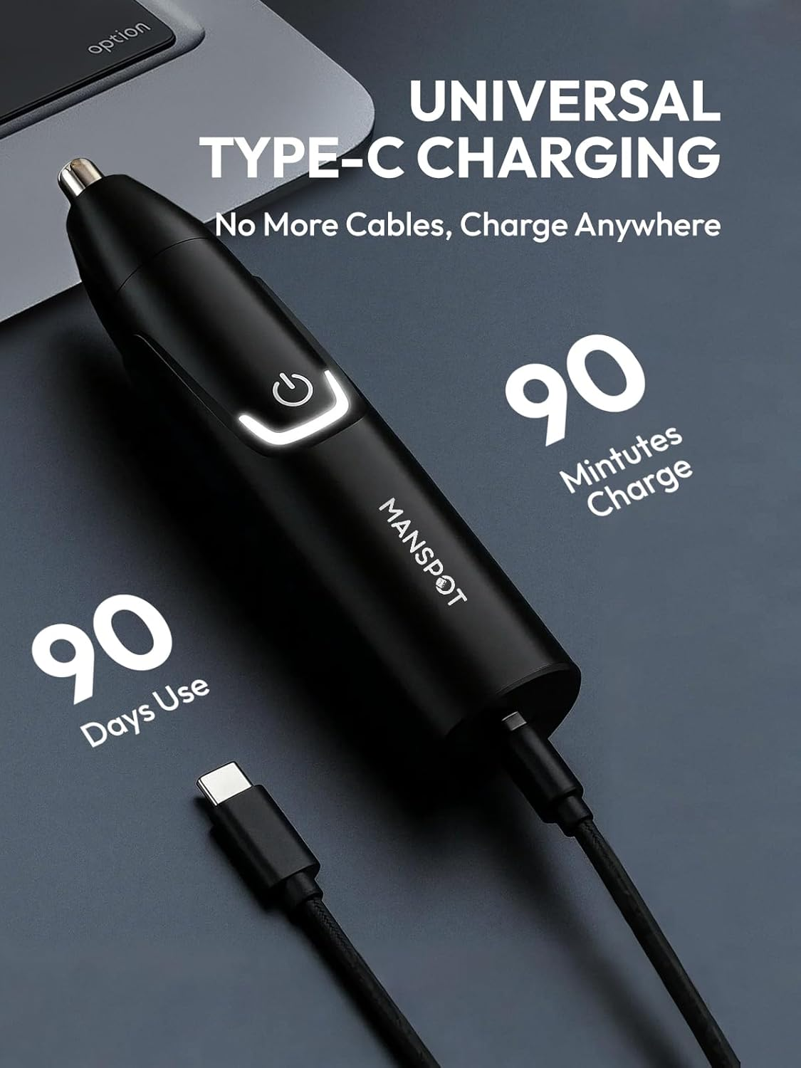 MANSPOT Nose & Ear Hair Trimmer for Men &ndash; Painless Nose Hair Trimmer Rechargeable with 8000-RPM Powerful Motor, Dual-Edge Blades, IPX6 Waterproof, USB-C Charging, 90Min Runtime & Detachable Head image number 5