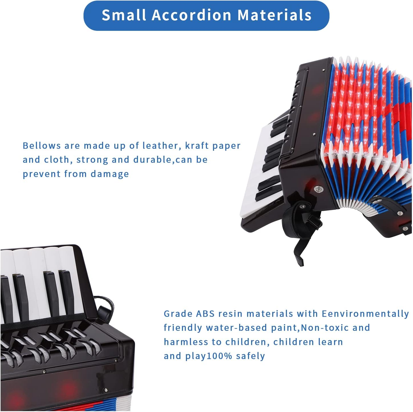 Kids 17 Key 8 Bass Button Mini Accordion Instrument with Retractable Leather Strap for Children Beginners Student Educational image number 5