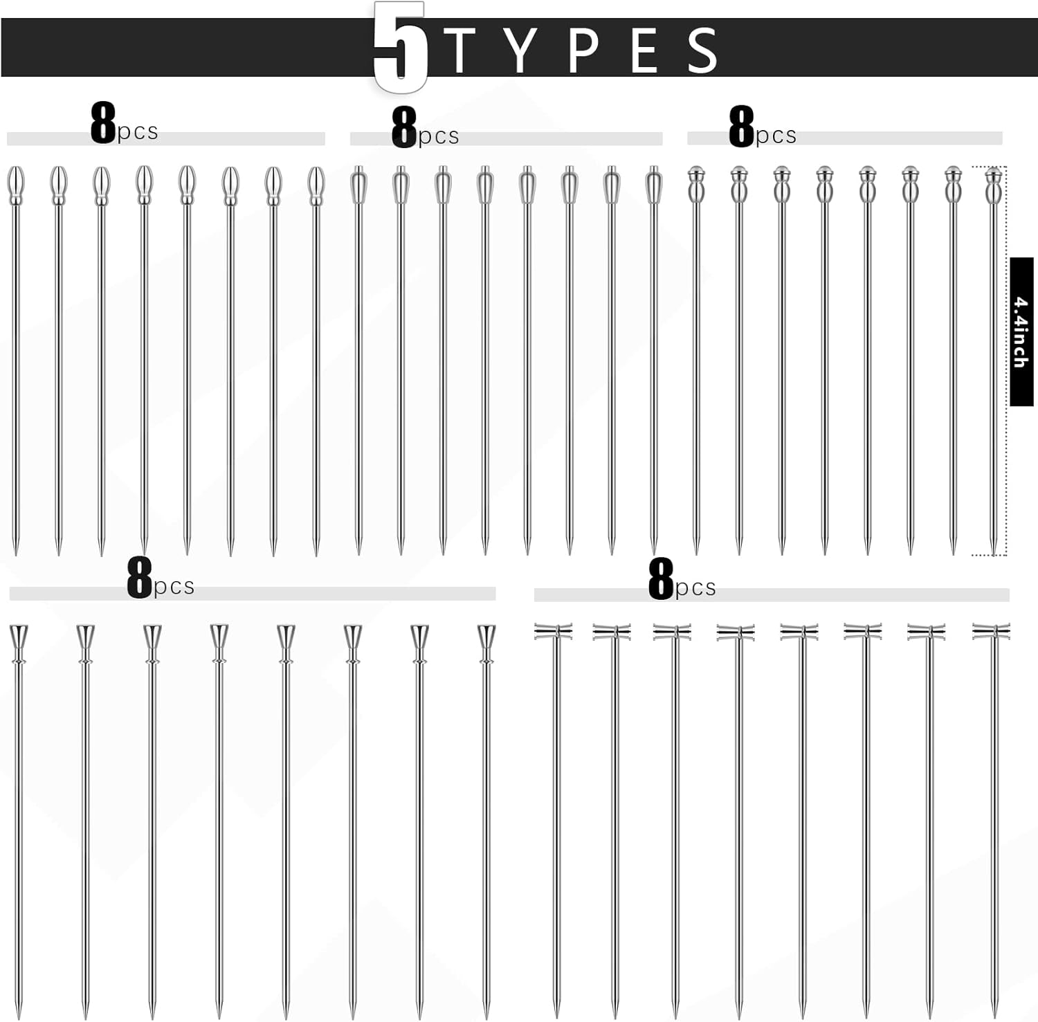 Cocktail Picks Stick 40Pcs Toothpicks Stainless Steel Reusable Martini Olive for Bar Barbecue Fruit Bloody Mary Drink image number 6