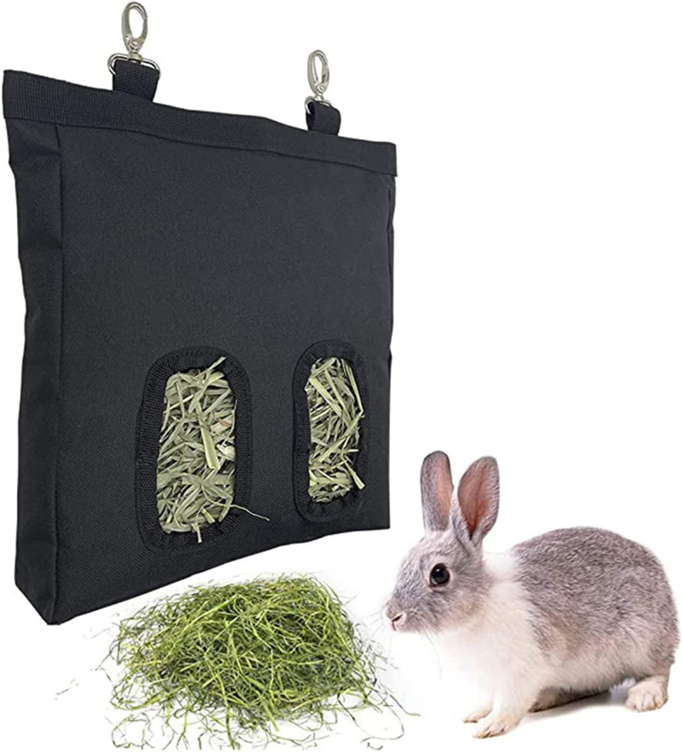Rabbit Hay Feeder Bag, Guinea Pig Hay Feeder Bag,Rabbit Food Bag with Retractable Straps,Food Sack Hay Holder with Hooks for Hamster Bunny Chinchilla Turtle Cage Accessories (2 Grids) image number 6