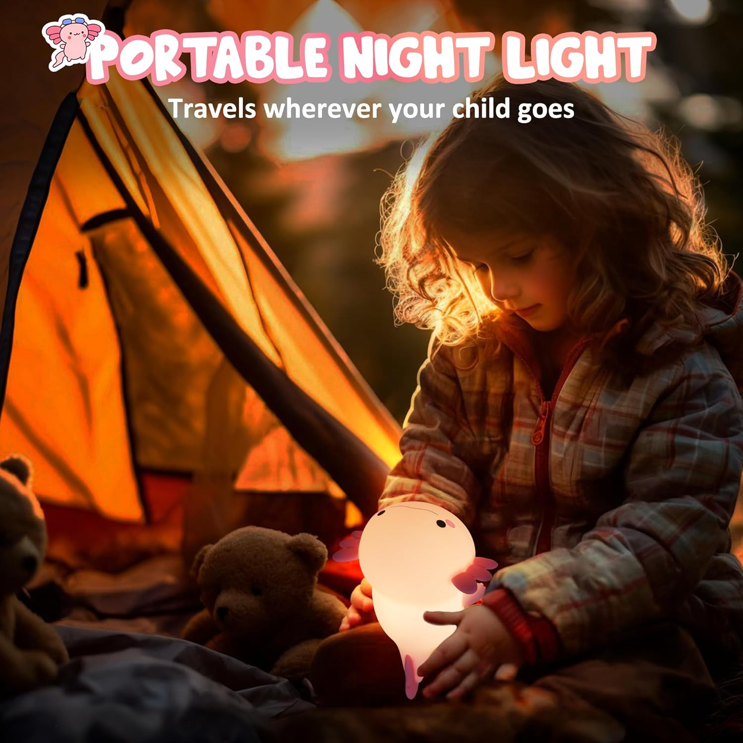 Lampeez Axolotl Gifts, Cute Axolotl Night Light, Soft Silicone Lamp Nursery Nightlight LED Touch Light, Bedroom Decor as Xmas Birthday Gifts Boys Girls image number 6