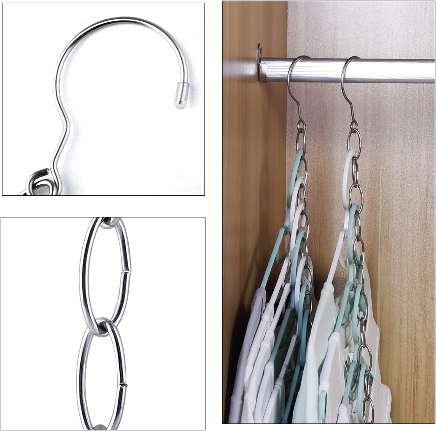 LERTREE 50Cm Space Saving Hanger Chains Stainless Steel Closet Hanger Organizer Magic Chains for Home and Office (4) image number 4