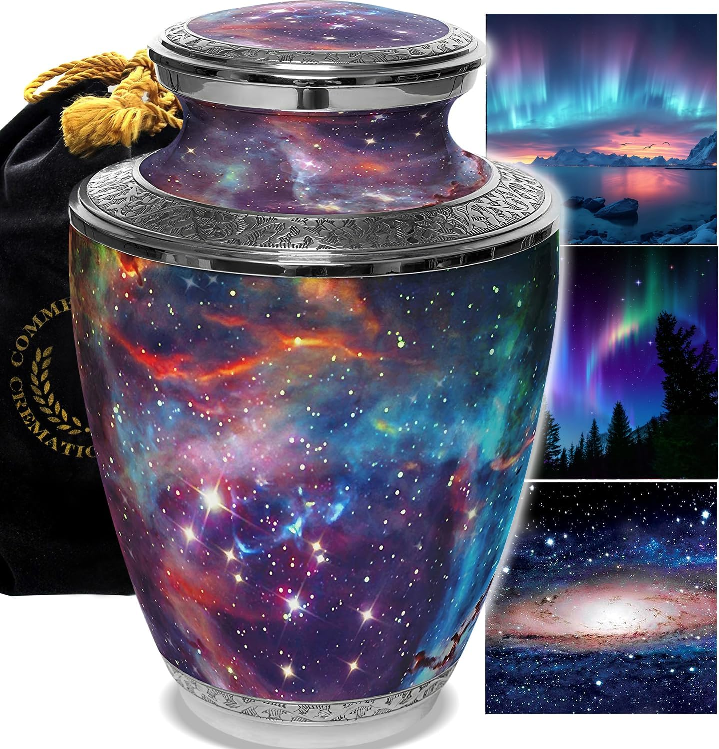 Cosmic Galaxy Cremation Urn for Human Ashes - Funeral, Burial or Home. Decorative Urns XL Large & Small