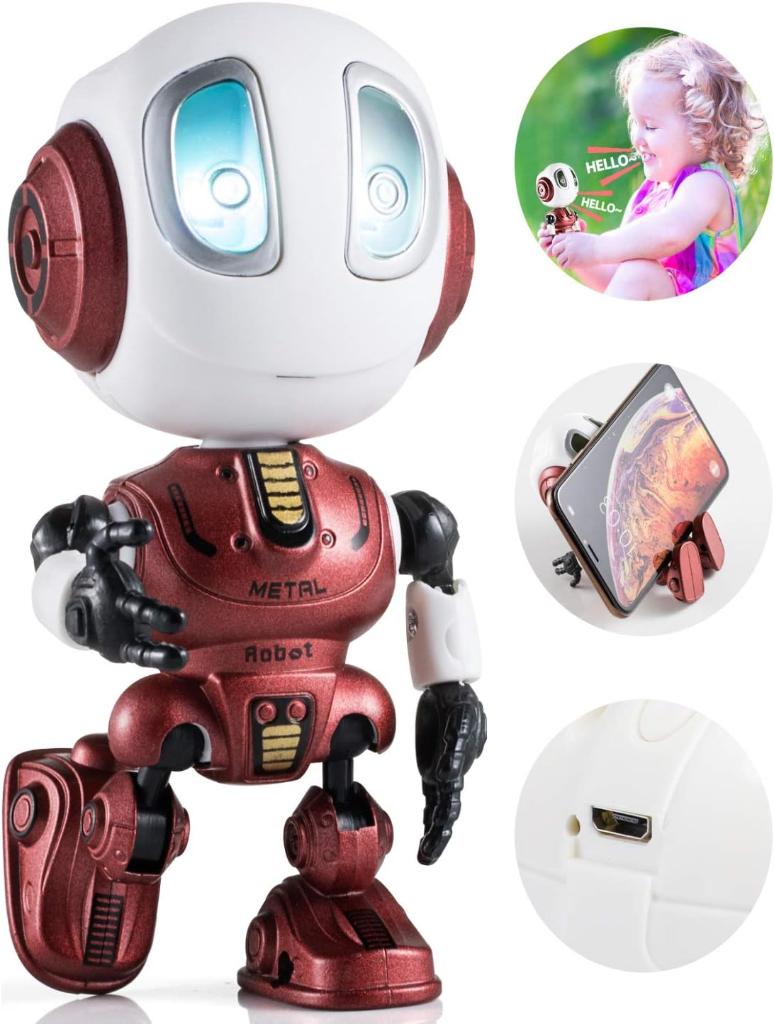 Kids Toys Boys Girls Robots Toys Christmas Stocking Stuffers 2019 New Mini Talking Robots Gifts for Adults with 10 Hours Working Time USB Charging LED Eyes Interactive Electronic Toy（Red）
