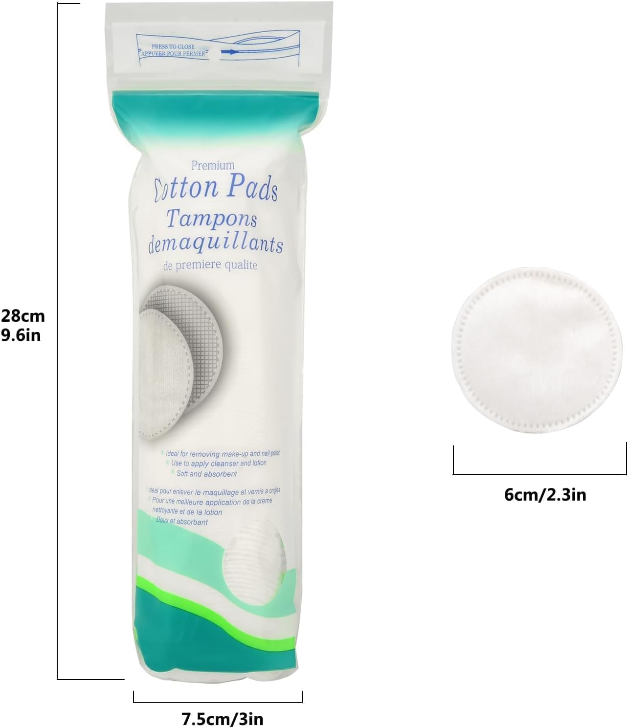 3 Packs 300 Sheets Premium Cotton Rounds ，For Facefacial Lip & Eye Makeup Remover Pads, Effective Cosmetic Cotton Round,Hypoallergenic, Lint-Free