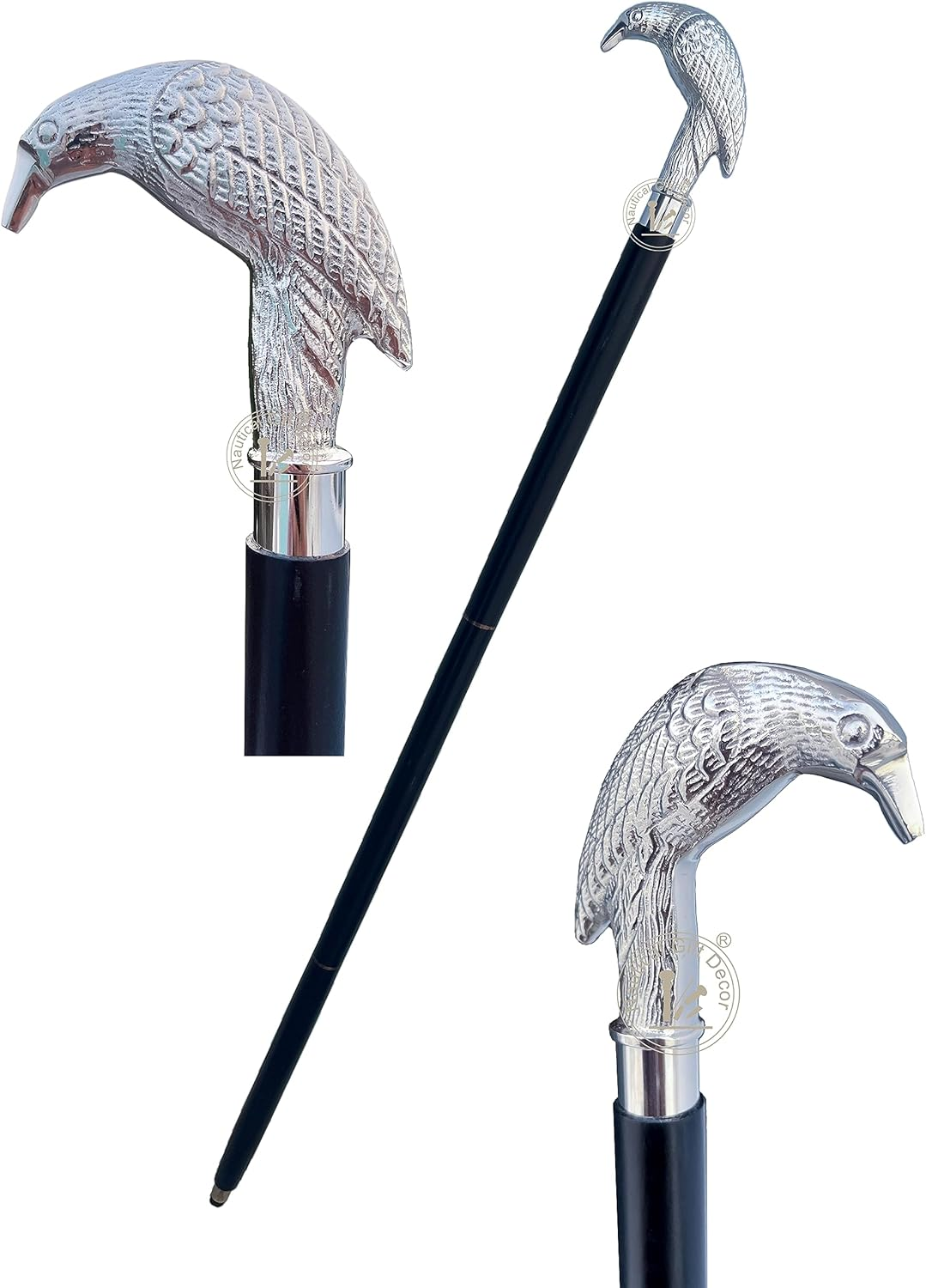 Edgar Allen Poe'S Mystic Raven Gothic Walking Stick Swagger Cane, 37 Inch, Hardwood, Black image number 2