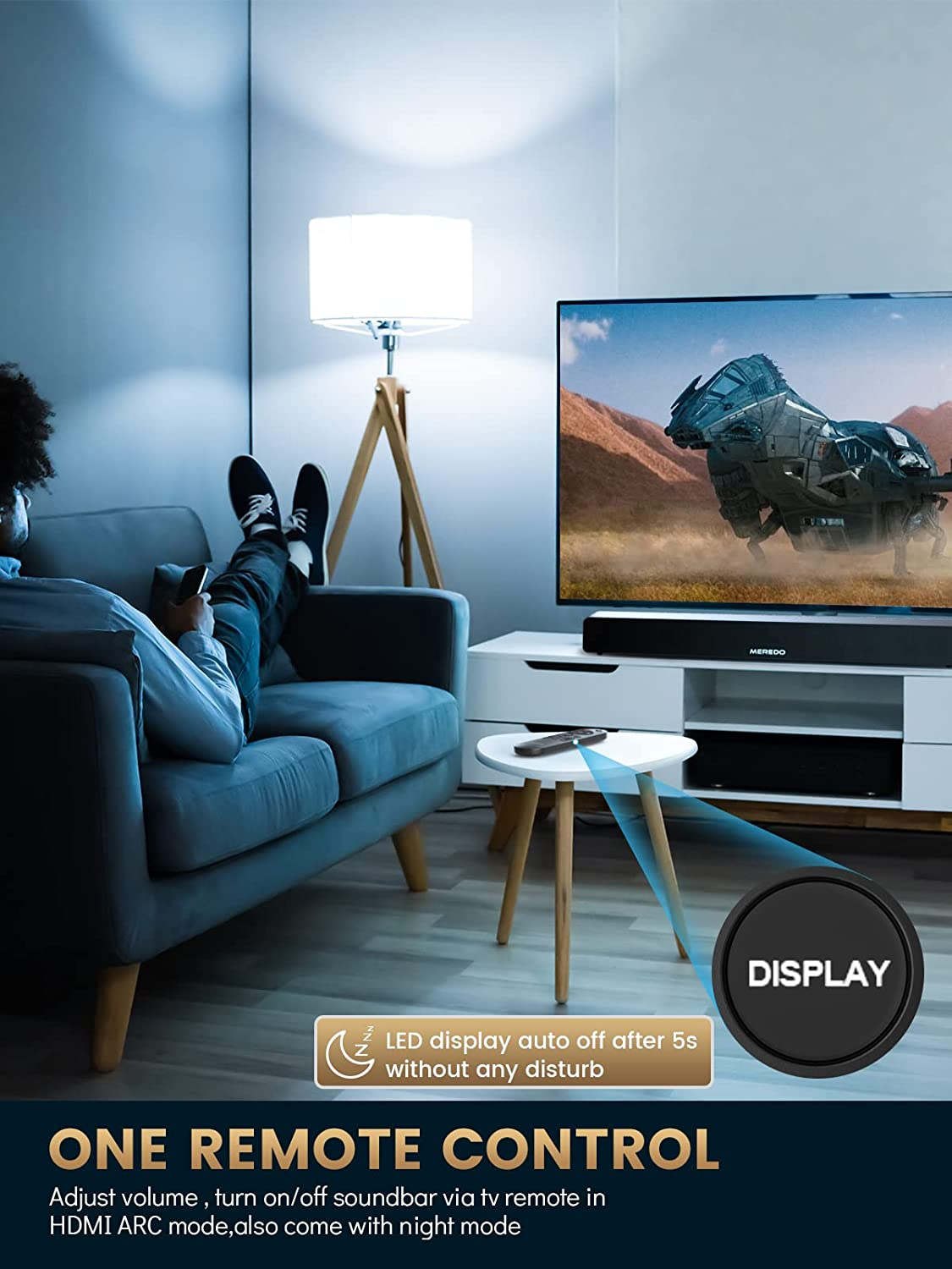 Sound Bar Wooden MEREDO Sound Bars for TV 2.1CH Built-In Subwoofer 150W All-In-One Soundbar Bass/Treble Adjustable 5 EQ Modes Arc/Optical/Aux/Bt 5.0 3D Surround Sound for Home Theater-Compact 28Inch