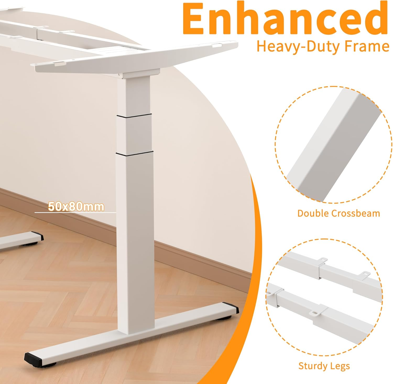 ERGOMAKER Height Adjustable Standing Desk Frame without Desktop, Dual Motor Three-Stage Electric Frame with Automatic Memory Smart Handset (3 Stage|Dual Motor, White) image number 2